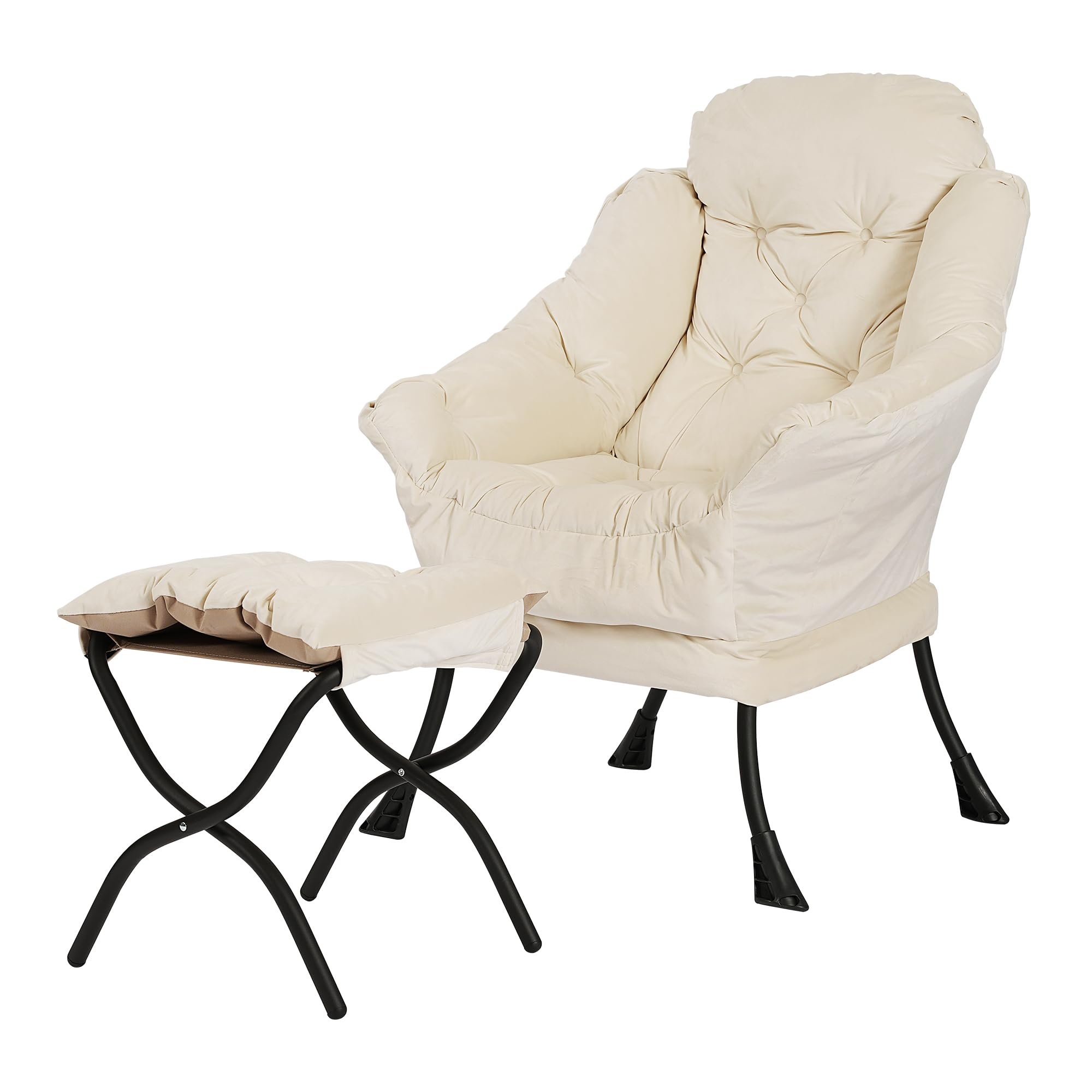 Front. JETRANSPORT - Lazy Chair With Folding Ottoman Living Room Chairs Accent Contemporary Lounge Single Steel Frame Leisure So... - White.