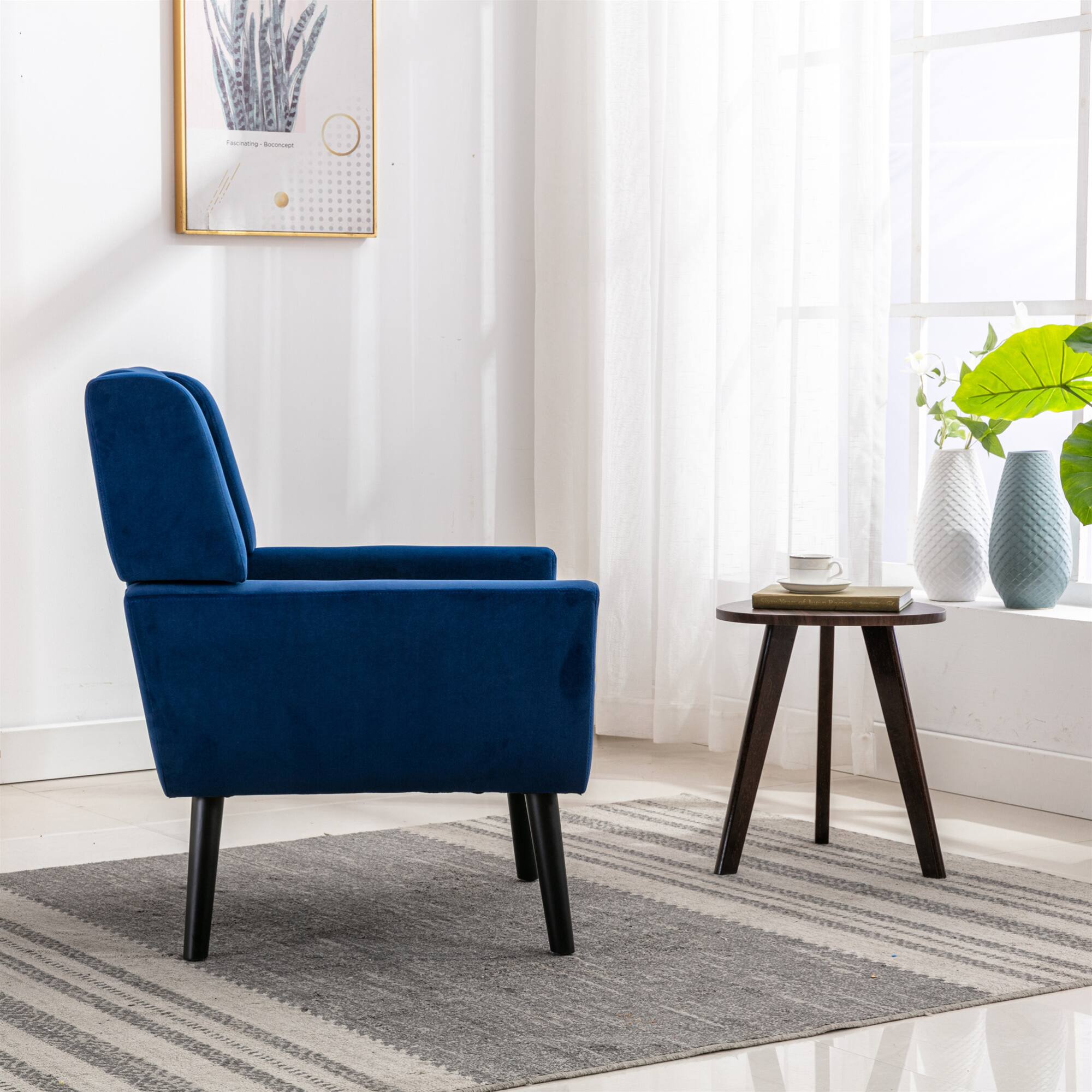 Alt View 2. GOODSILO - Luxury Velvet Upholstered Accent Chair with Ergonomic Design for Living Room and Bedroom Comfort - Blue.