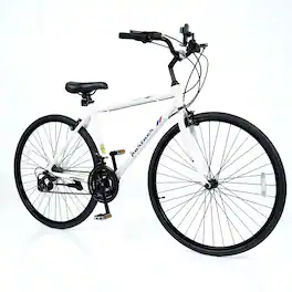 Costway - 700C Hybrid Bike for Men Women Adult, 18-Speed Shimano Drivetrain, Phone Holder - White