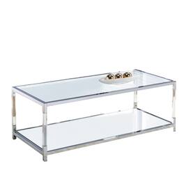 Manhattan Lane - Glass Top Metal Coffee Table with Open Bottom Shelf - Clear and Silver