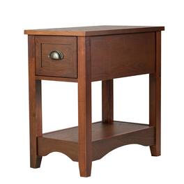 Gymax - Contemporary Chair Side End Table Compact Table w/ Drawer Nightstand - Walnut