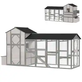 Pawhut - Extra Large Chicken Coop, Wooden Hen House for 8-10 Hens - Gray