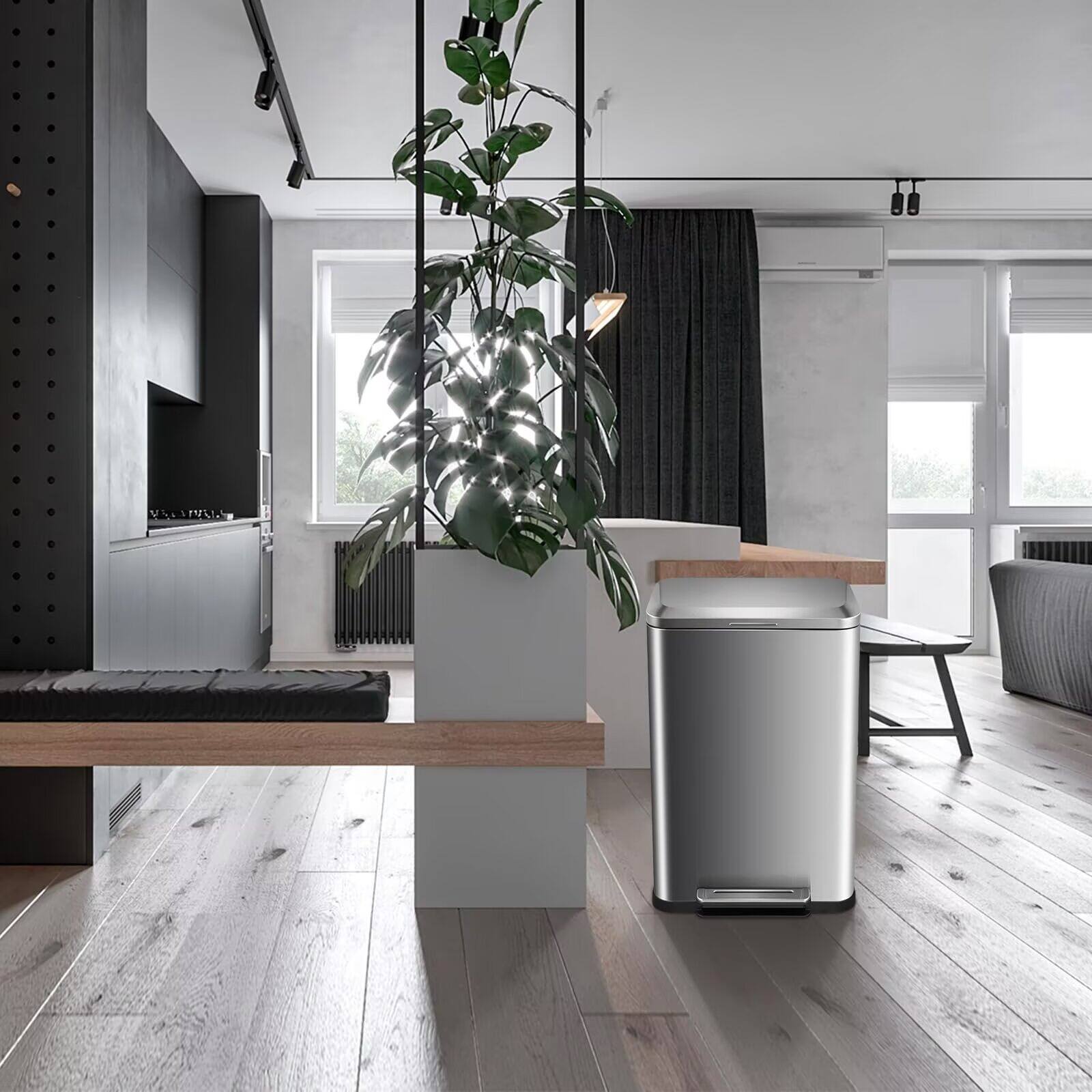 Alt View 6. Babevy - Stainless Steel Waste Bin Kitchen Trash Can Set 13.2 Gal and 2.11 Gal for Bathroom Bedroom Kitchen.