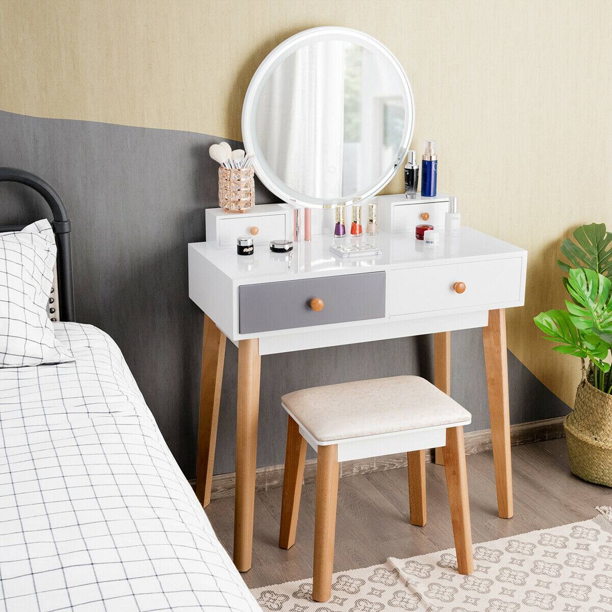 Alt View 8. Ecooso - Makeup Vanity Desk with 4 Storage Drawers and LED Lighted Mirror for Modern Bedroom Use - White.