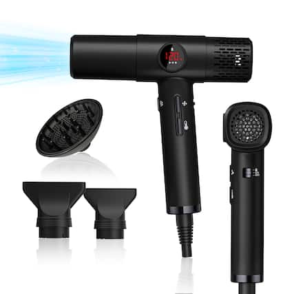 Front. Cluzine - 1800W T-Shaped Hair Dryer, Negative Ionic Constant Temp 3-Speed Rotating Air Nozzle - Elegant black.