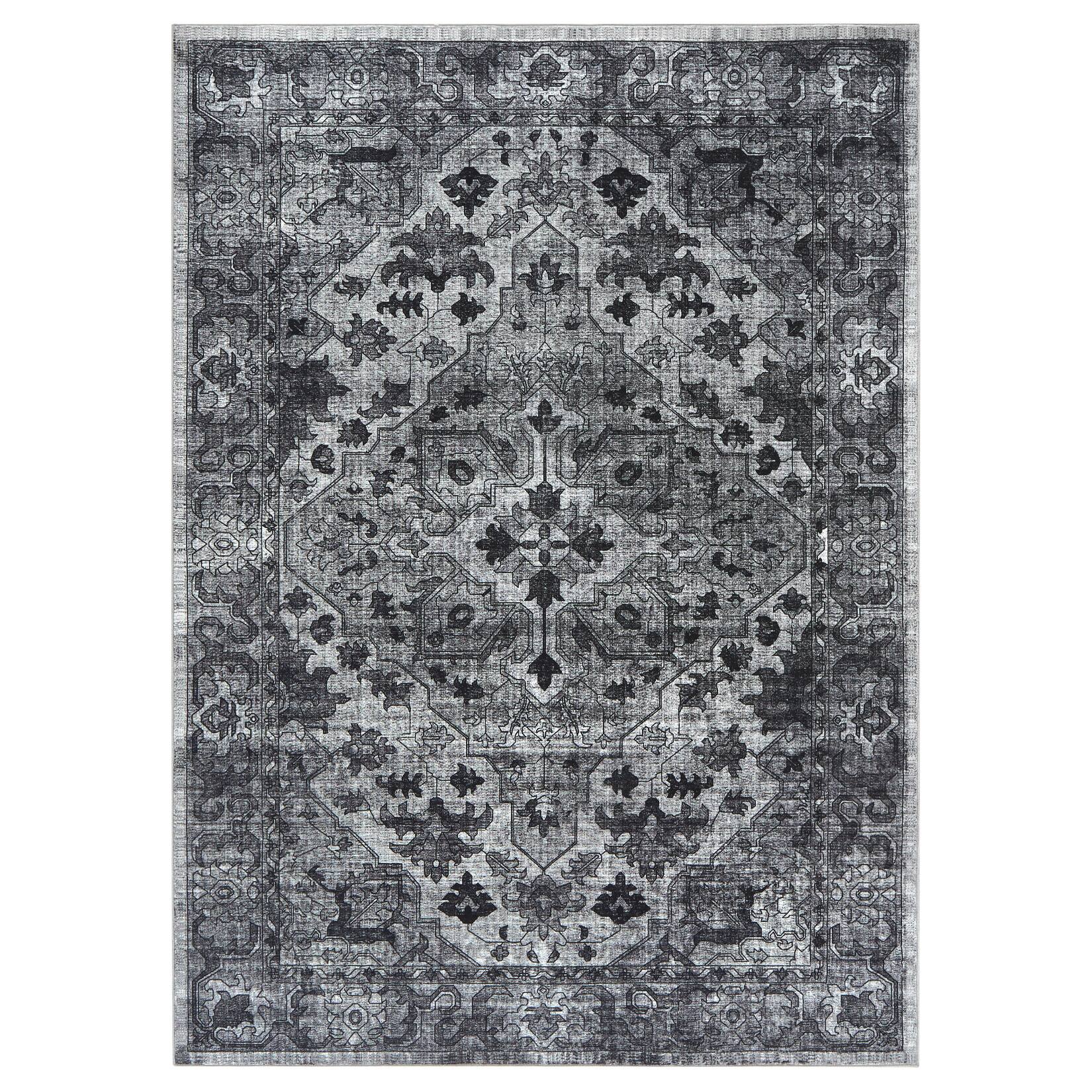 Front. Acekool - 8'x10' Area Rugs for Living Room Machine Washable Rugs Non-Slip Stain Resistant Soft Boho Vintage Carpet - Black.