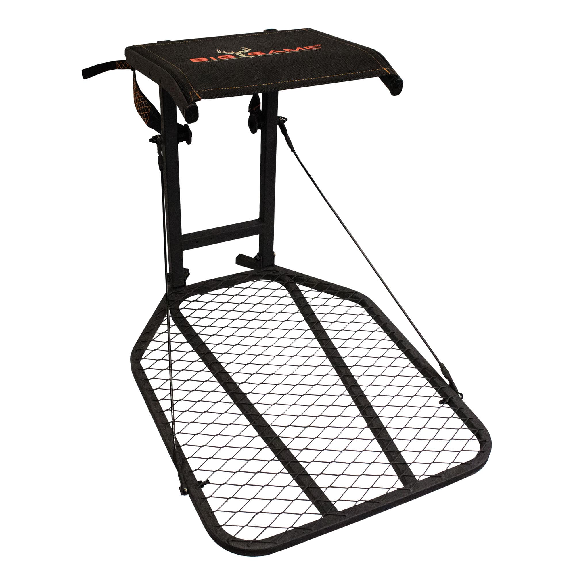 Big Game Treestands - Big Game Captain Steel Hang-On Treestand with 14" x 12" Flip-Back Seat - Black