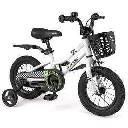 Costway - 12" Kid's Bike with Removable Training Wheels & Basket for 3-4 Years Old - White