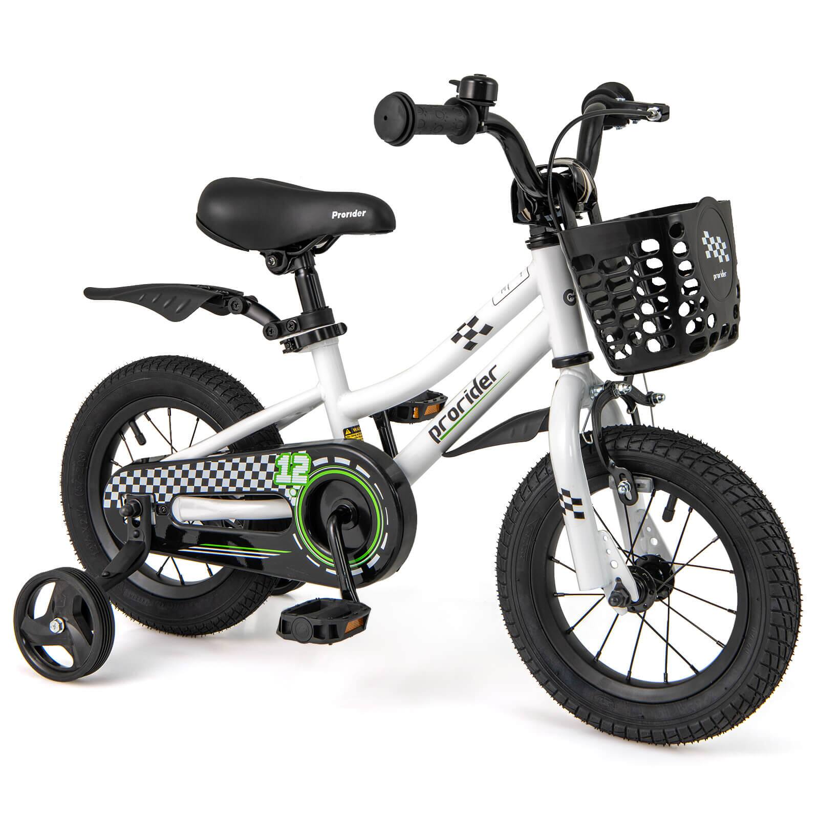 Costway - 12" Kid's Bike with Removable Training Wheels & Basket for 3-4 Years Old - White
