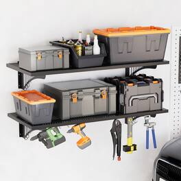 U-HOMY - 2-Pack Heavy Duty Garage Shelving, Wall Mounted Metal Storage System with 500LB Capacity & 6 Hooks - 2-Pack 2x3ft
