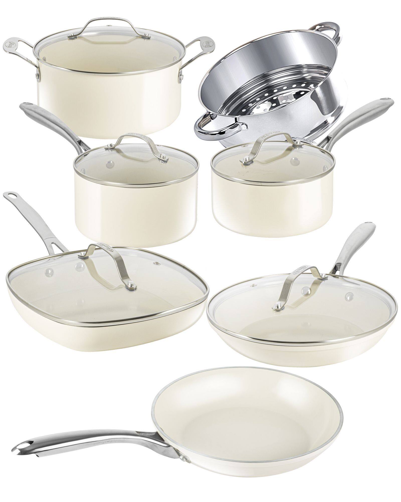 Gotham Steel - 12-Piece Ultra Nonstick Ceramic Cookware Set with Stay Cool Handles - Cream