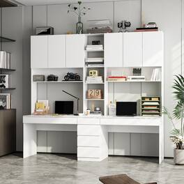 FUFU&GAGA - Double Workstation Desk with Storage, 94.5" Computer Desk for Two, Large Study Desk with Hutch & Shelves - White