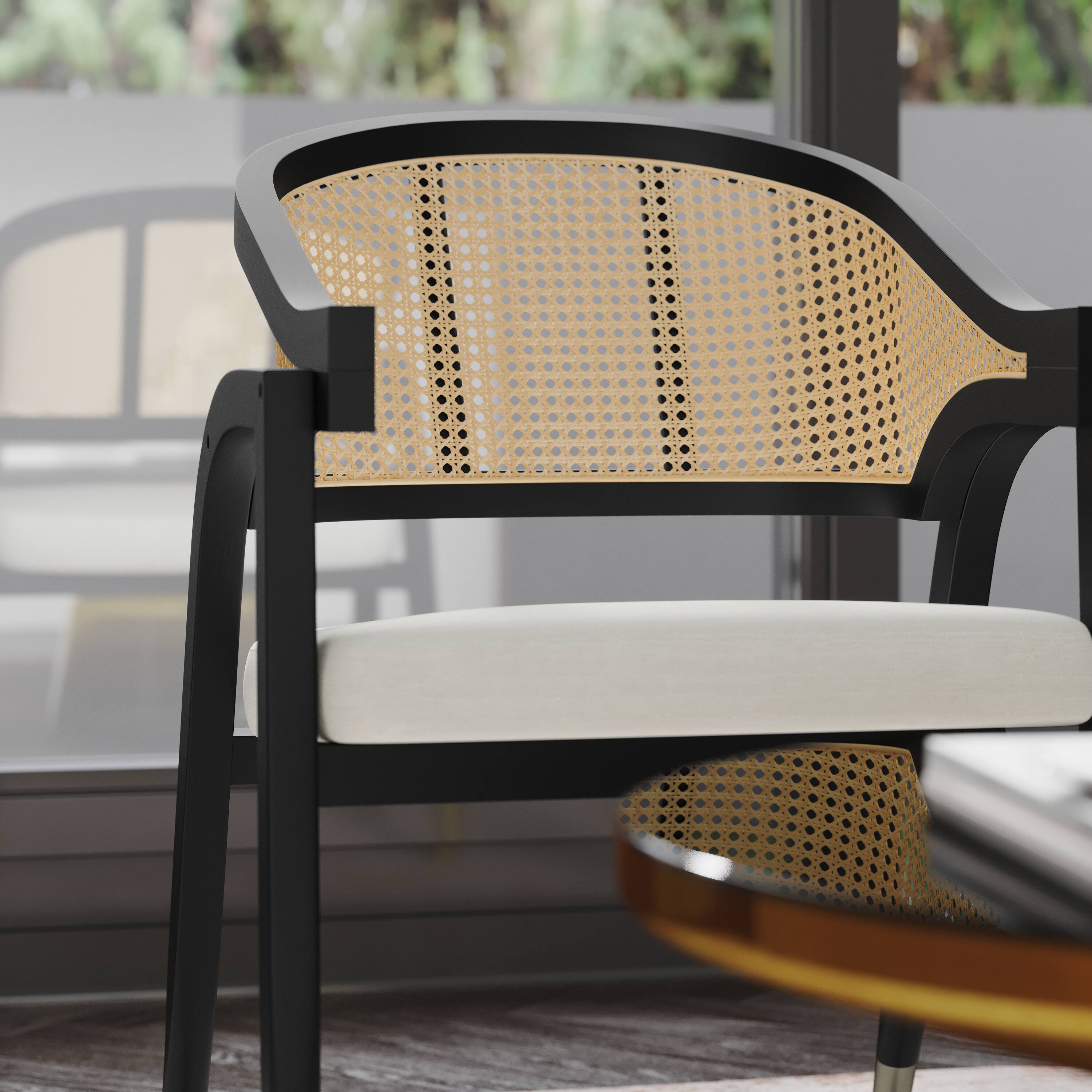 Alt View 4. Emma + Oliver - Willa Cane Rattan Dining or Accent Chair with Solid Wood Frame, Woven Backrest and Cushioned Seat - Black.