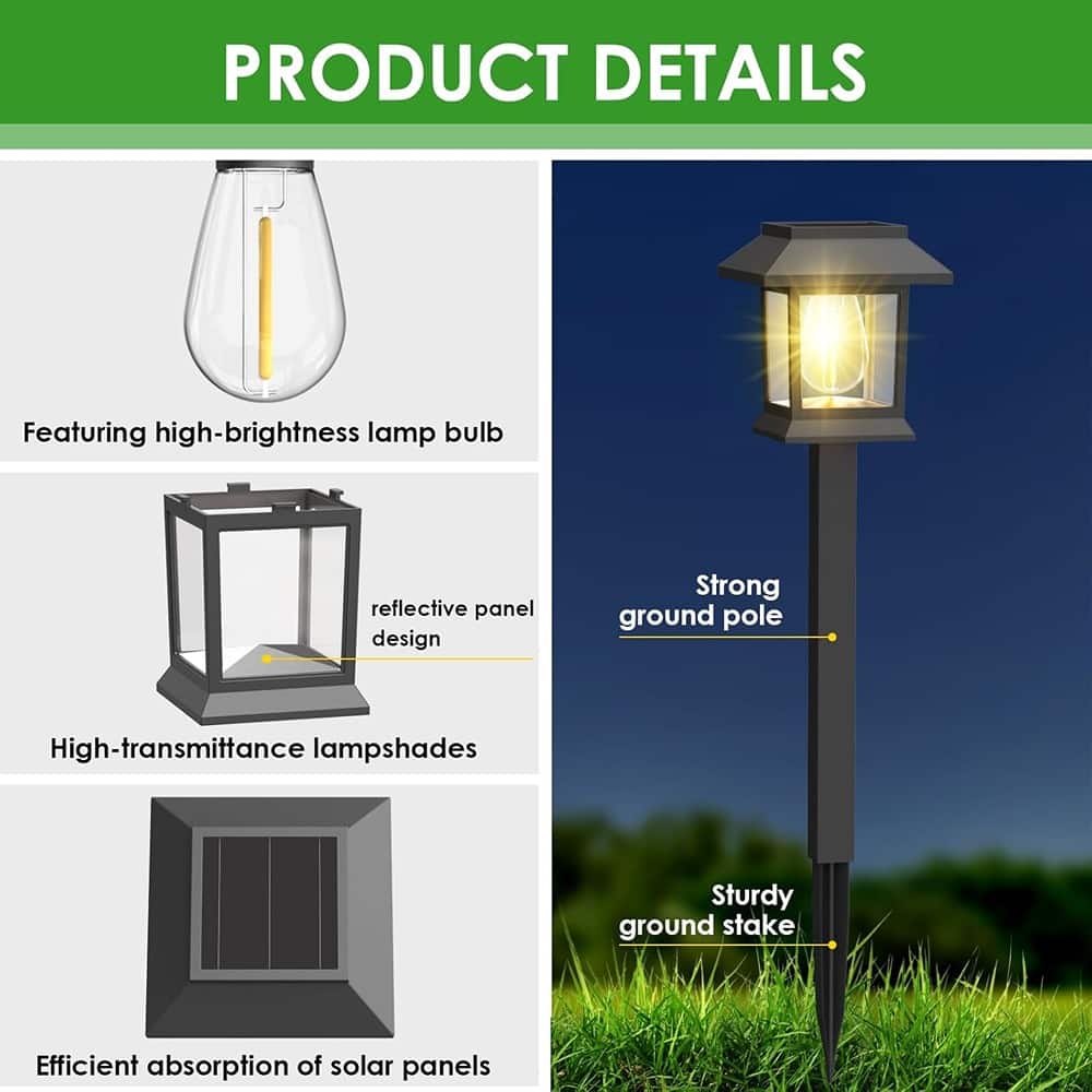 PRODUCT DETAILS
- Featuring high-brightness lamp bulb
- Reflective panel design
- High-transmittance lampshades
- Efficient absorption of solar panels
- Strong ground pole
- Sturdy ground stake