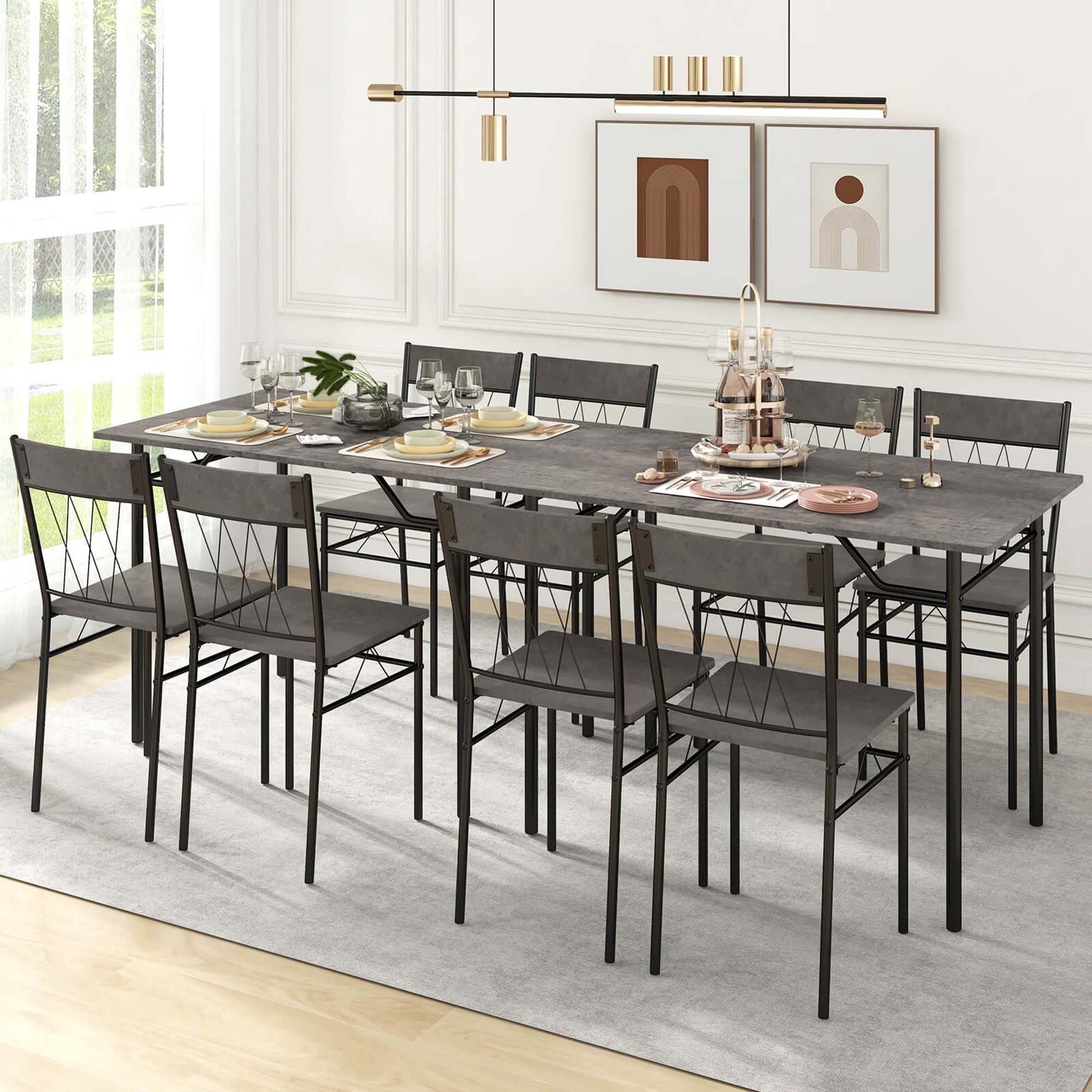Alt View 12. Costway - 5PCS Dining Table Set for 4 Rectangular Kitchen Table & 4 Chairs with Metal Frame Cement Gray - Cement Gray and Black.