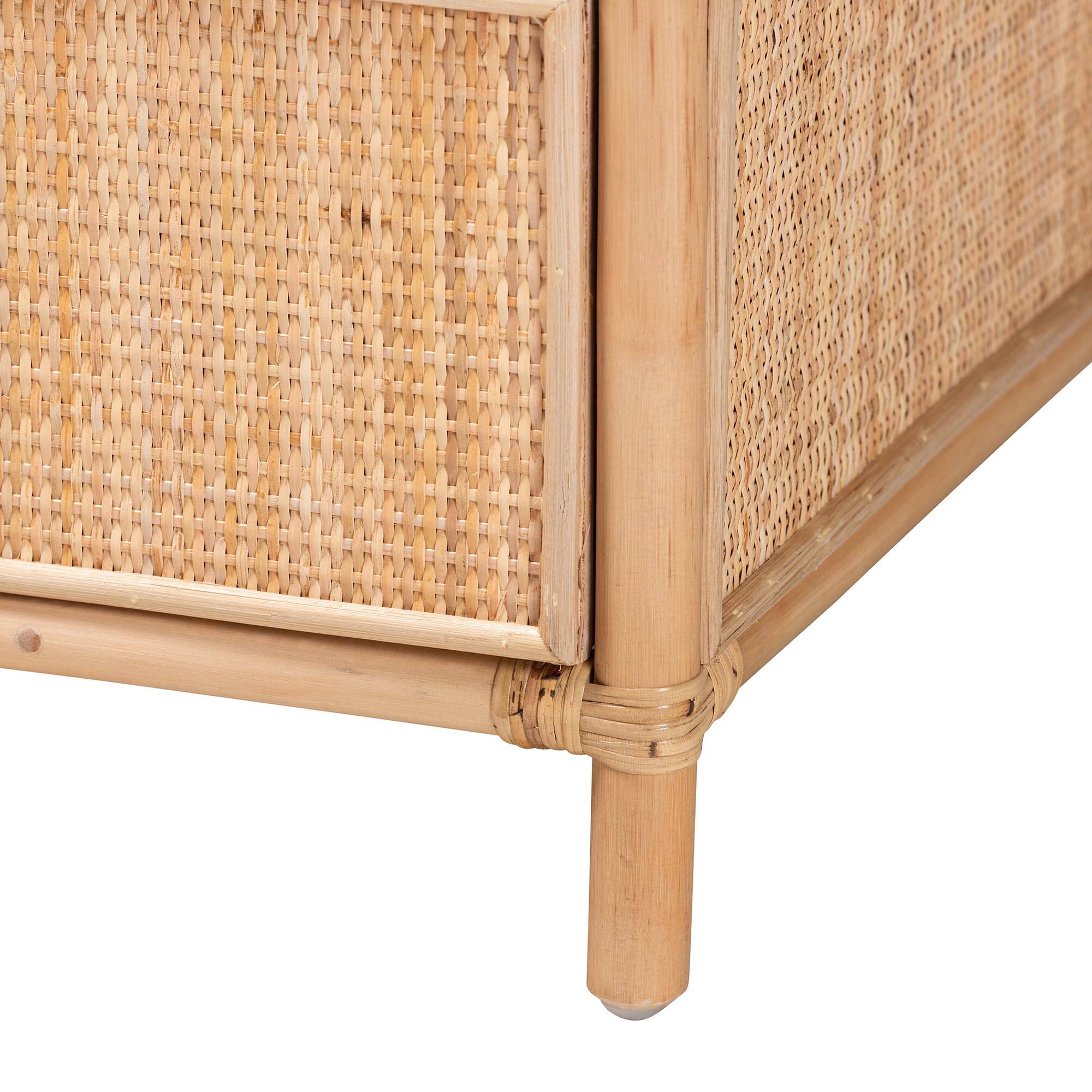 Alt View 2. bali & pari - Lalo Modern Bohemian Rattan 1-Drawer Nightstand - Natural Brown.