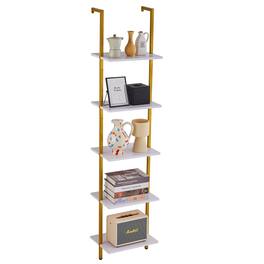 VEVOR - Ladder Shelf, 5-Tier Bookshelf 15.6x11.8in, Open Wall-Mounted Ladder Shelf with Metal Frame,Storage Rack Sundries Holder - Gold White