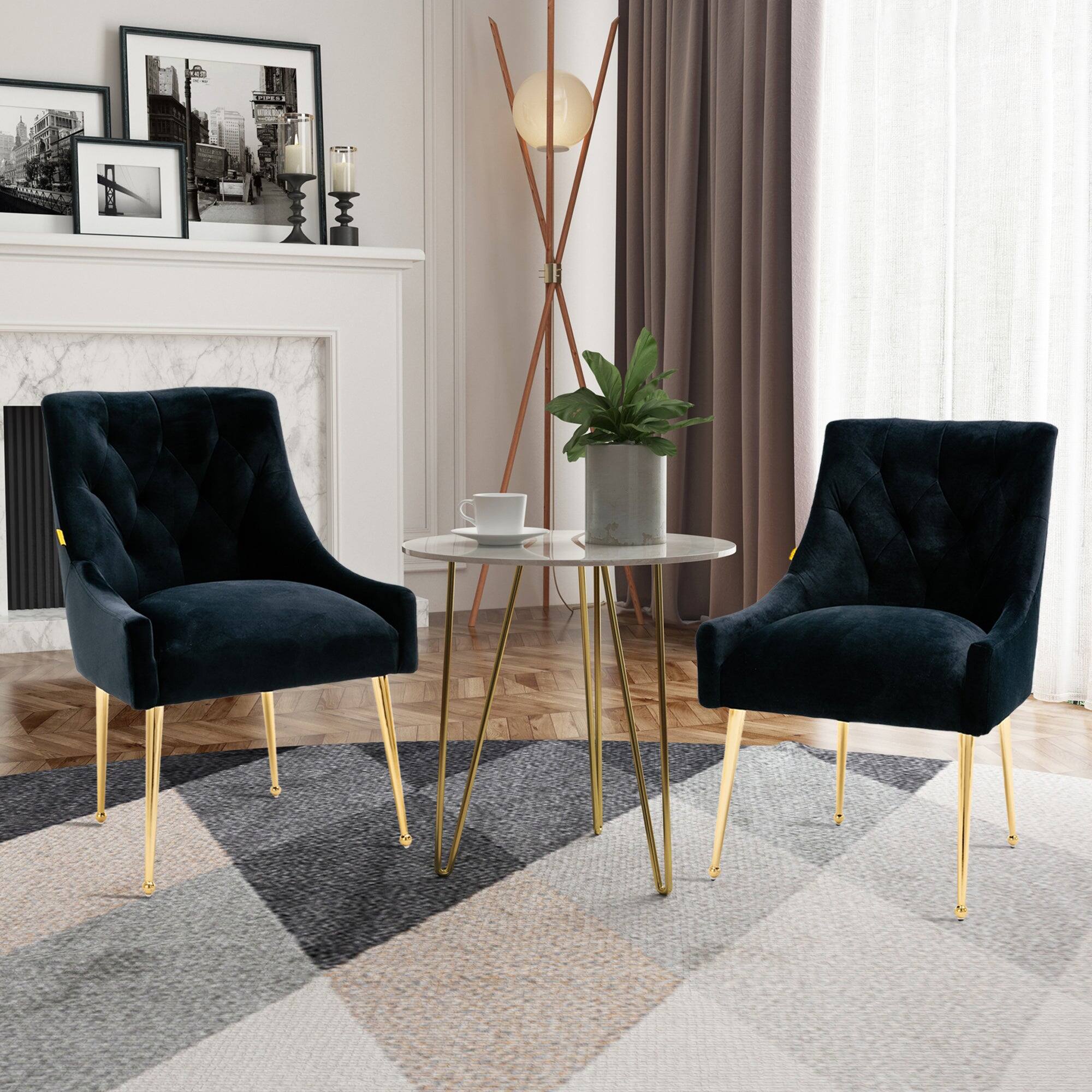 Alt View 2. Boyel Living - Black Tufted Velvet Upholstered Golden Legs Dining Chair with Pulling Handle and Adjustable Foot Nails(Set of 2) - Black.