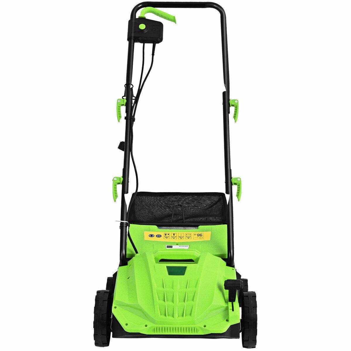 Back. SKONYON - 13 Inch 12 Amp Electric Scarifier with Collection Bag and Removable Blades - Green.