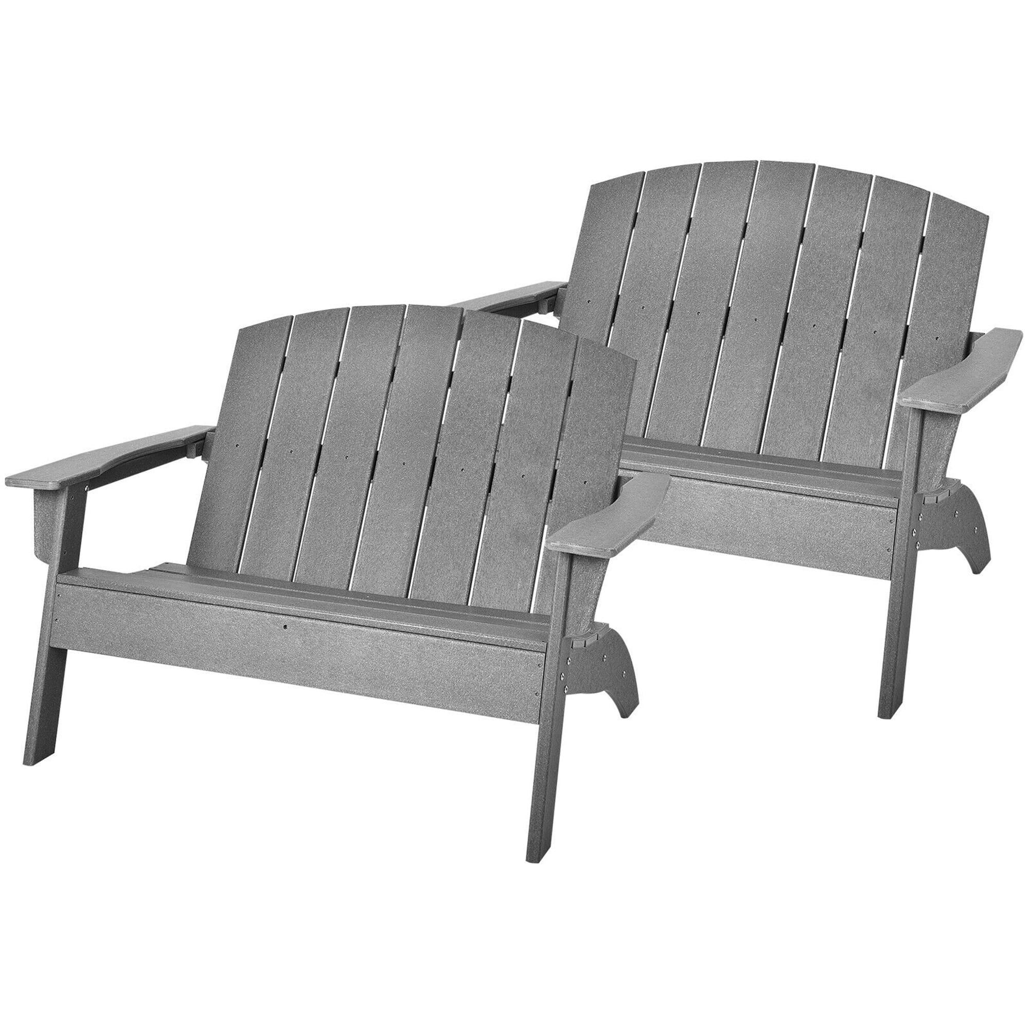 Gymax - Set of 2 Adirondack Chair Patio HDPE Adirondack Loveseat Bench Weather Resistant - Gray