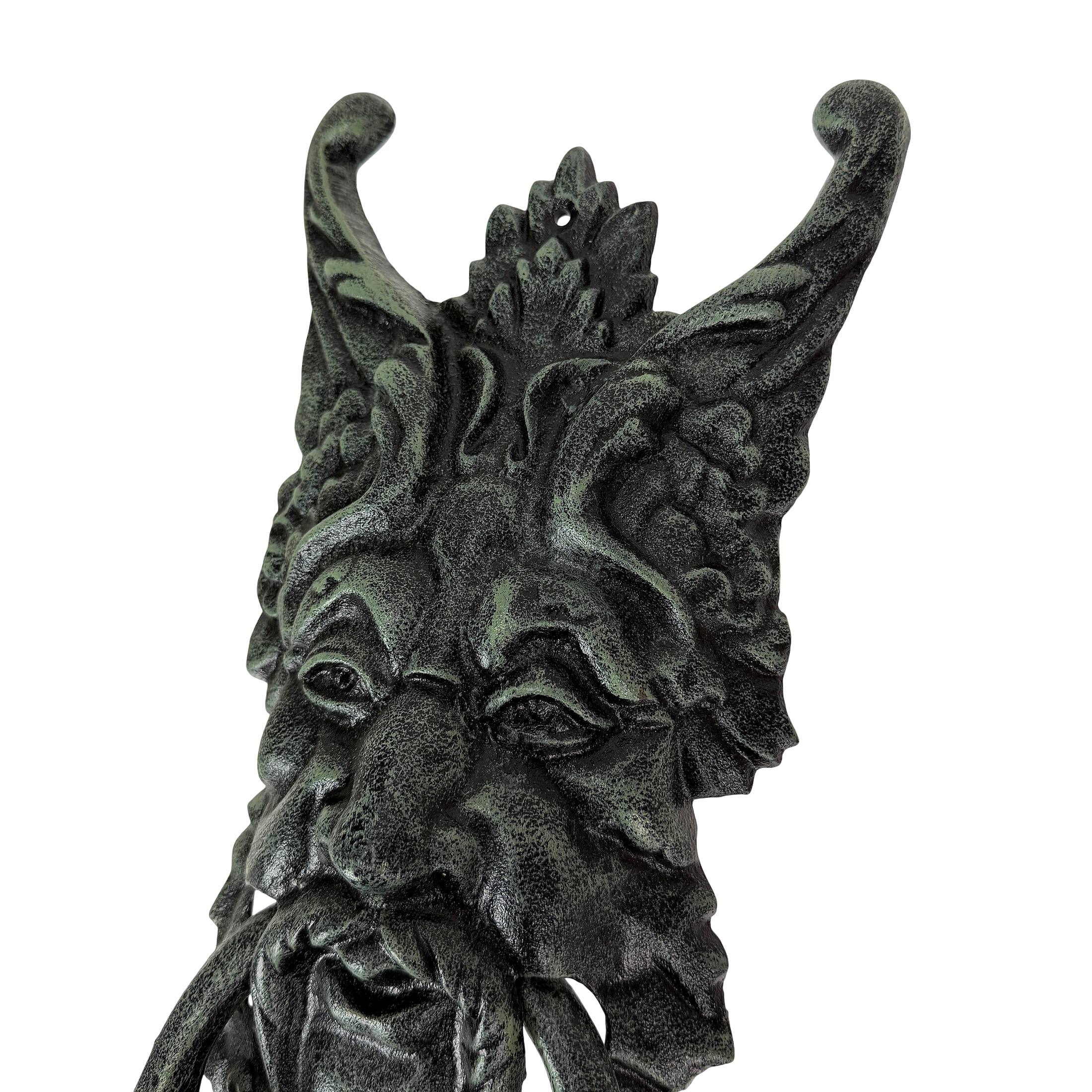 Alt View 8. Things2Die4 - Gothic Green Man Door Knocker Verdigris Cast Iron 19 in Wall Mounted - Green.