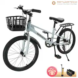 Topteng - 20 Inch Kids Bike with Basket, Dual Brakes & Adjustable Seat - High-Carbon Steel Frame for Boys and Girls - Blue