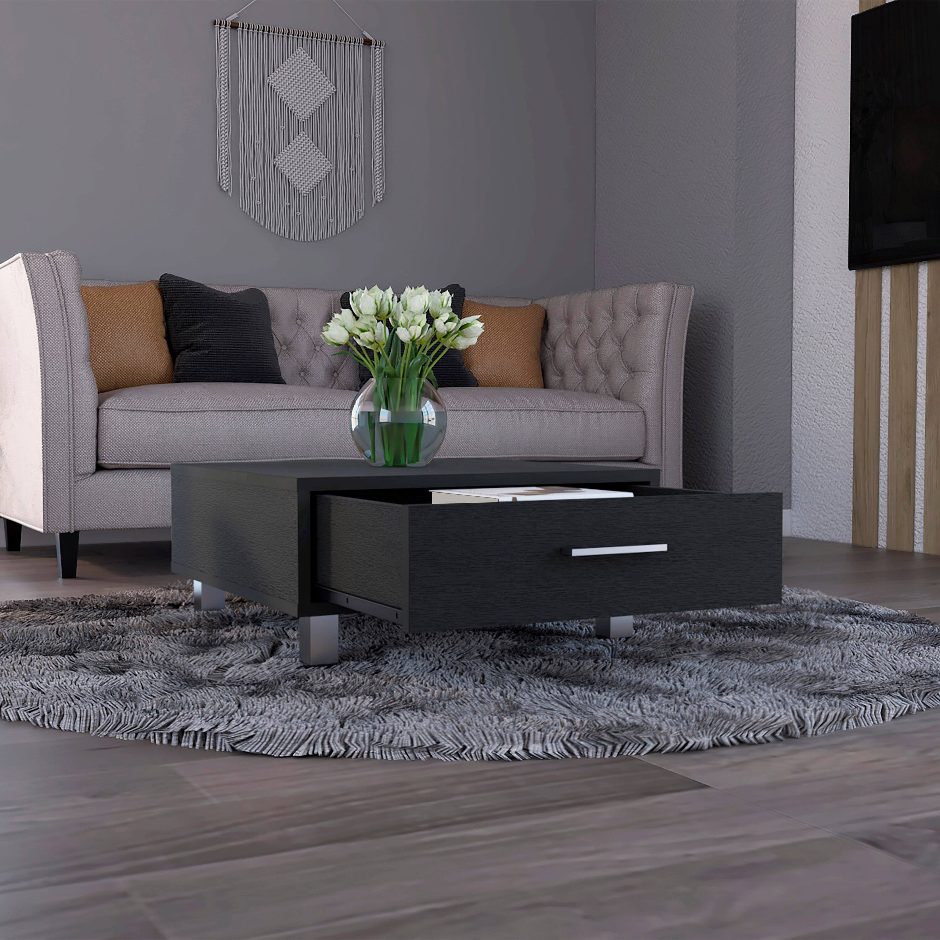 Alt View 1. TuHome - Being Coffee Table, One Drawer, Four Legs - Black.