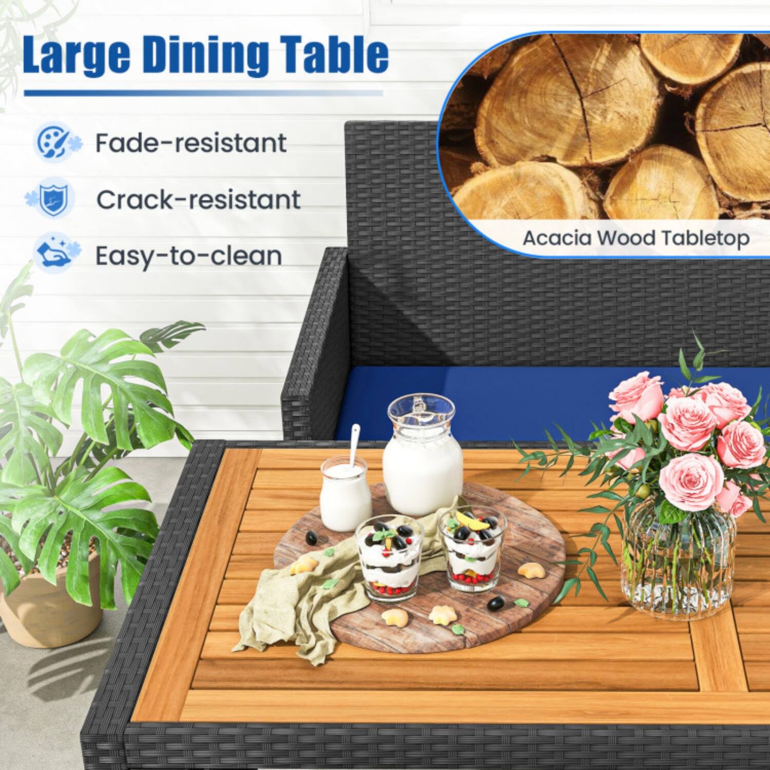 Large Dining Table

- Fade-resistant
- Crack-resistant
- Easy-to-clean

Acacia Wood Tabletop