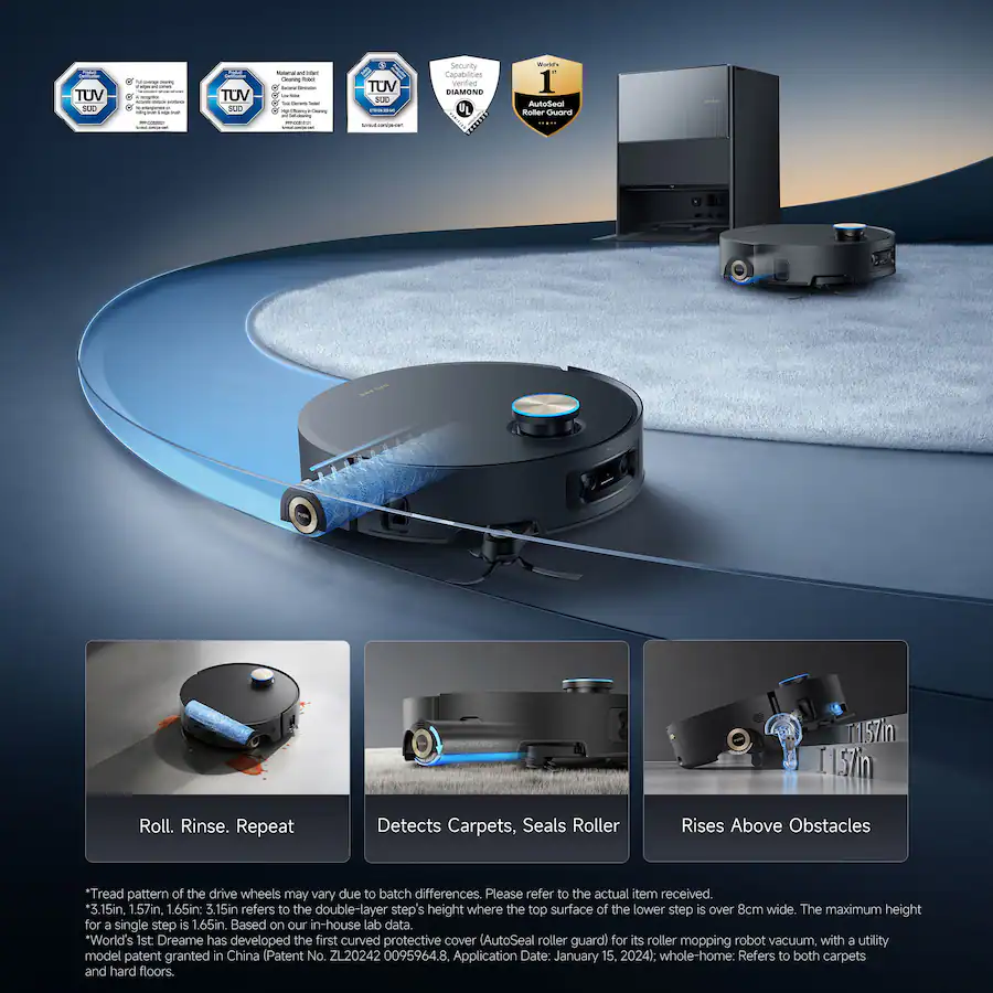 Repeating Pattern Lab Dreame Aqua10 Ultra Roller Kit Robot Vacuum and Mop, 30KPa, Heat Washes ...