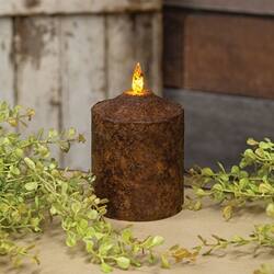 Angle. BreeBe - Burnt Mustard Flicker Flame Timer Cake Pillar - 4" - Mustard.