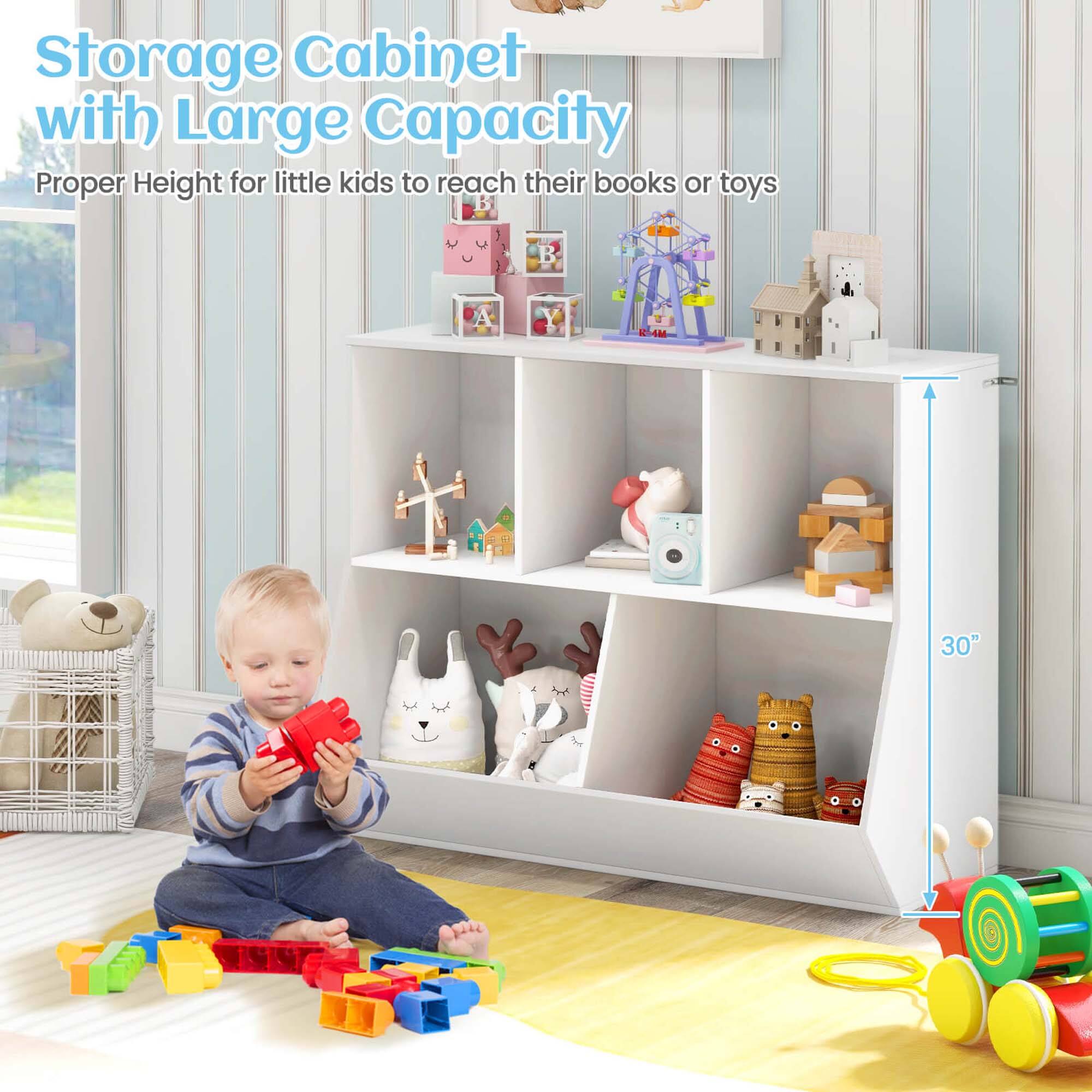 Storage Cabinet with Large Capacity Proper Height for Little Kids to Reach Their Books or Toys.