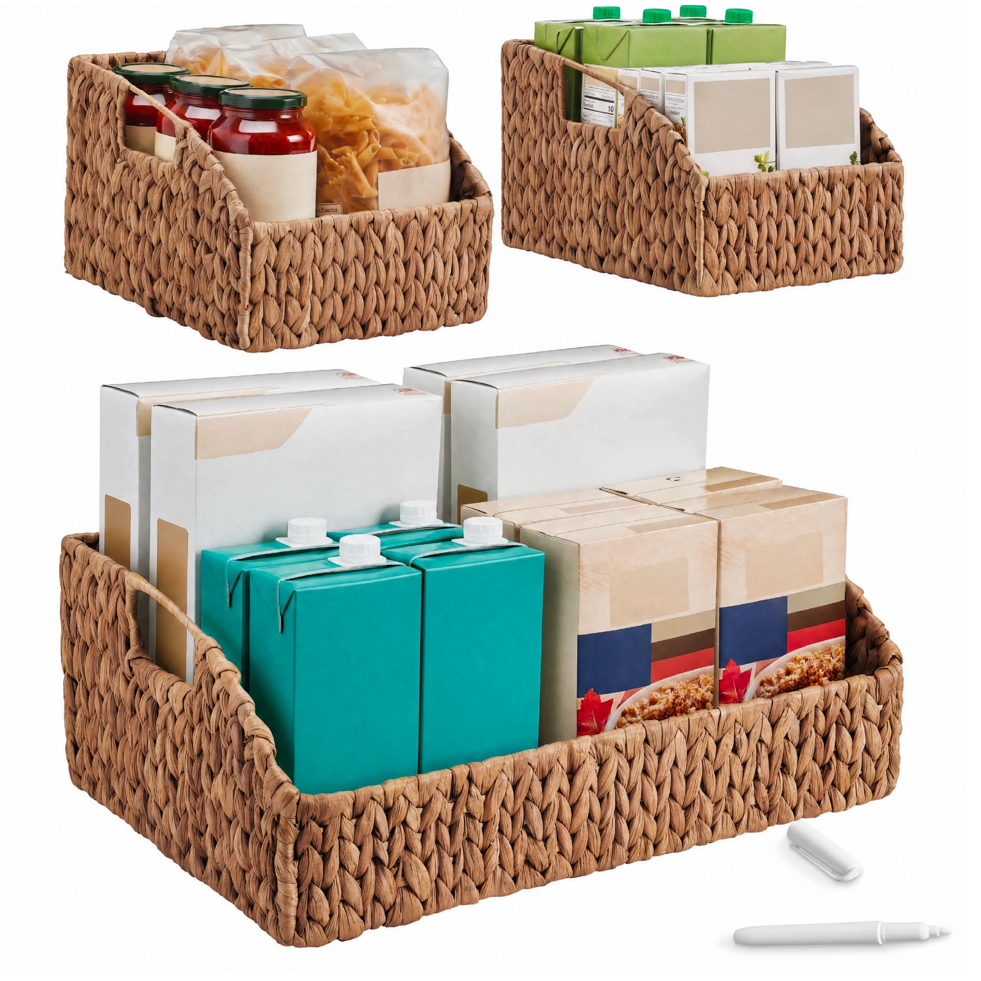 Best Choice Products - Water Hyacinth Pantry Storage Baskets, Wicker Baskets w/ Built-in Handles - Chestnut