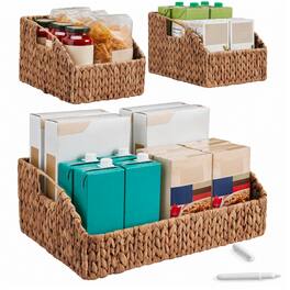 Best Choice Products - Water Hyacinth Pantry Storage Baskets, Wicker Baskets w/ Built-in Handles - Chestnut