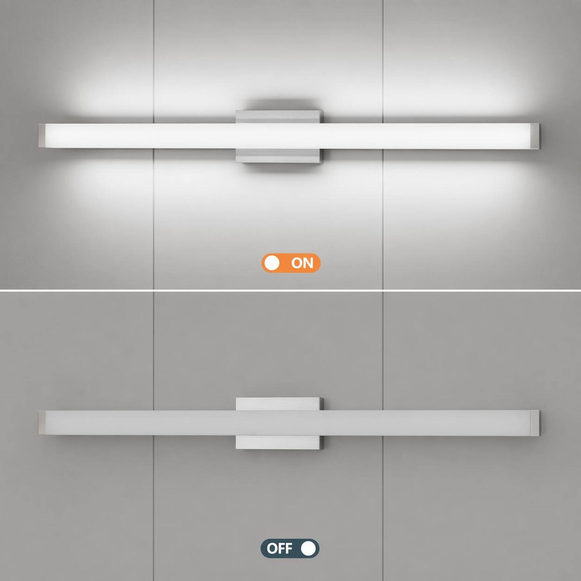 Alt View 3. RYHNUYNE - 41-Inch Brushed Nickel LED Bathroom Vanity Light, 24W Cool White 6000K, Modern Square Wall Fixture for Mirror.