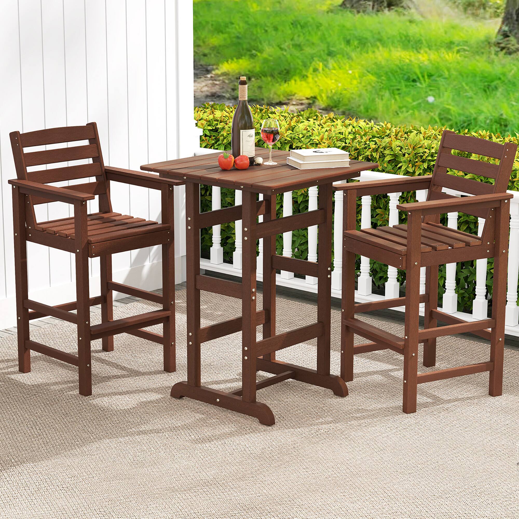 Alt View 3. Gymax - Gymax Patio Bar Stools Set of 4 Tall Adirondack Chair w/ Backrest Armrests & Footrests Brown - Brown.