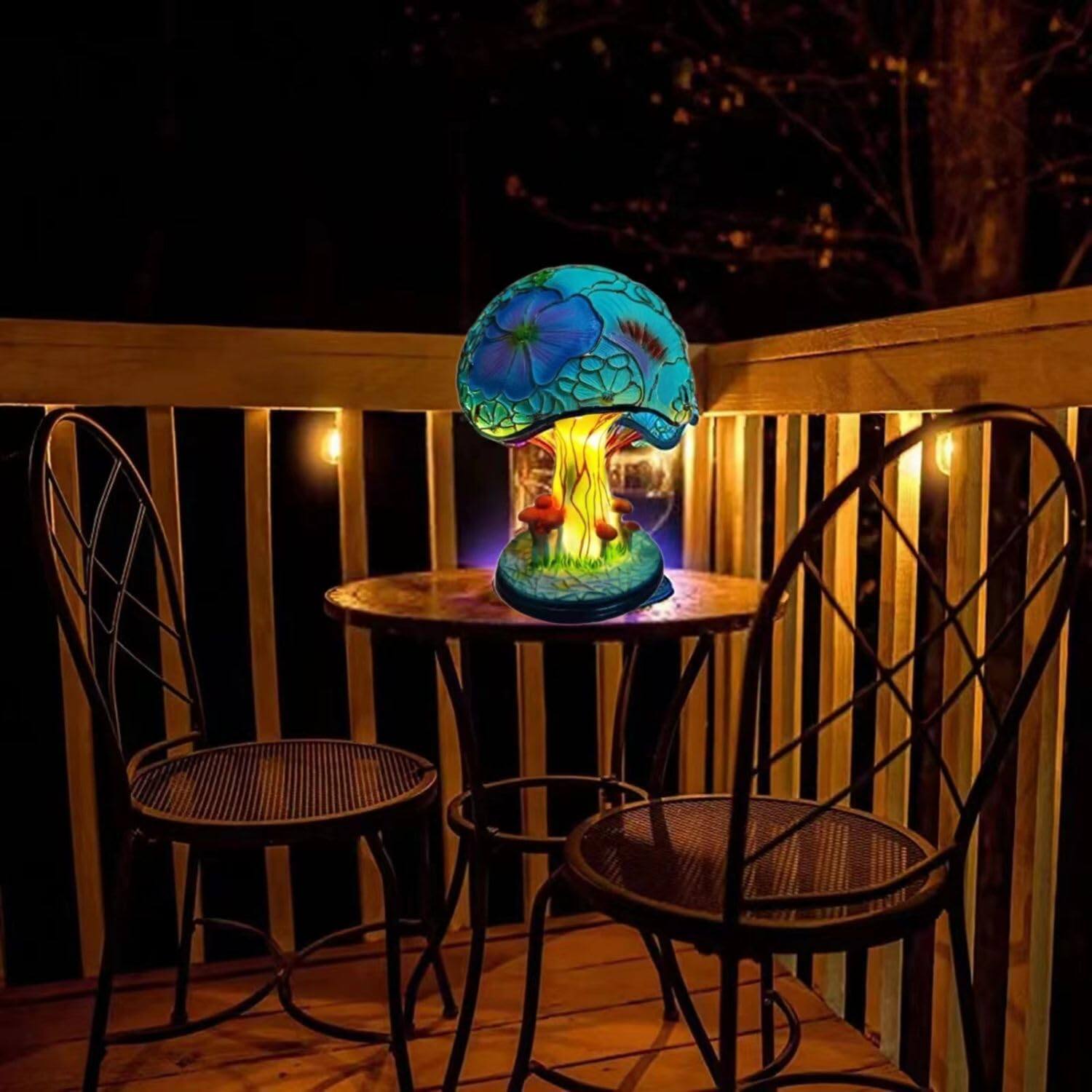 Alt View 2. Stamp n Camp - Retro Painting Mushroom Table Lamp Bohemian Resin Mushroom Decorative Bedside Lamp Stained Glass Plant Series Night... - default.