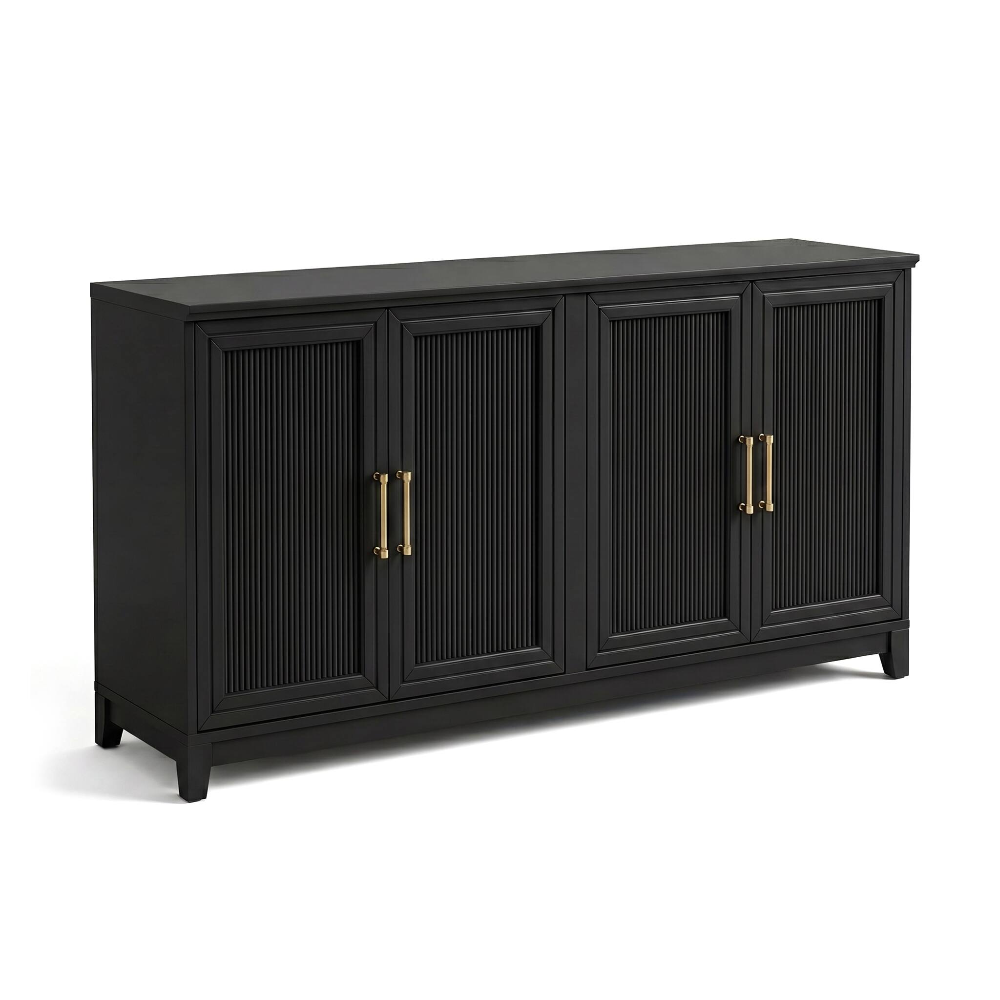 Alt View 1. Martha Stewart - Wooden 4-Door TV Stand-Adjustable Shelves-Solid Wood Frame/Legs - Black Frame/Gold Hardware.
