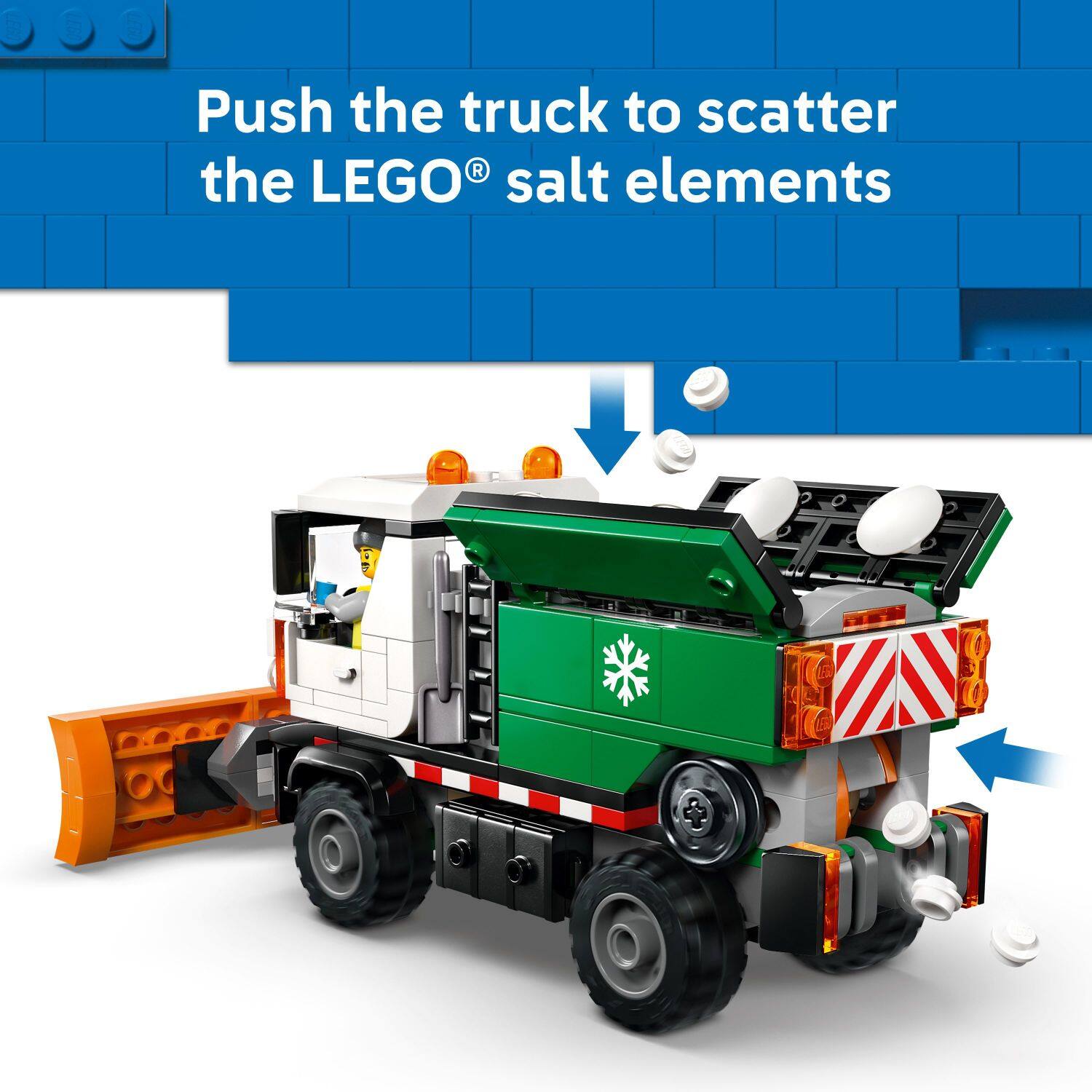 Push the truck to scatter the LEGO® salt elements.