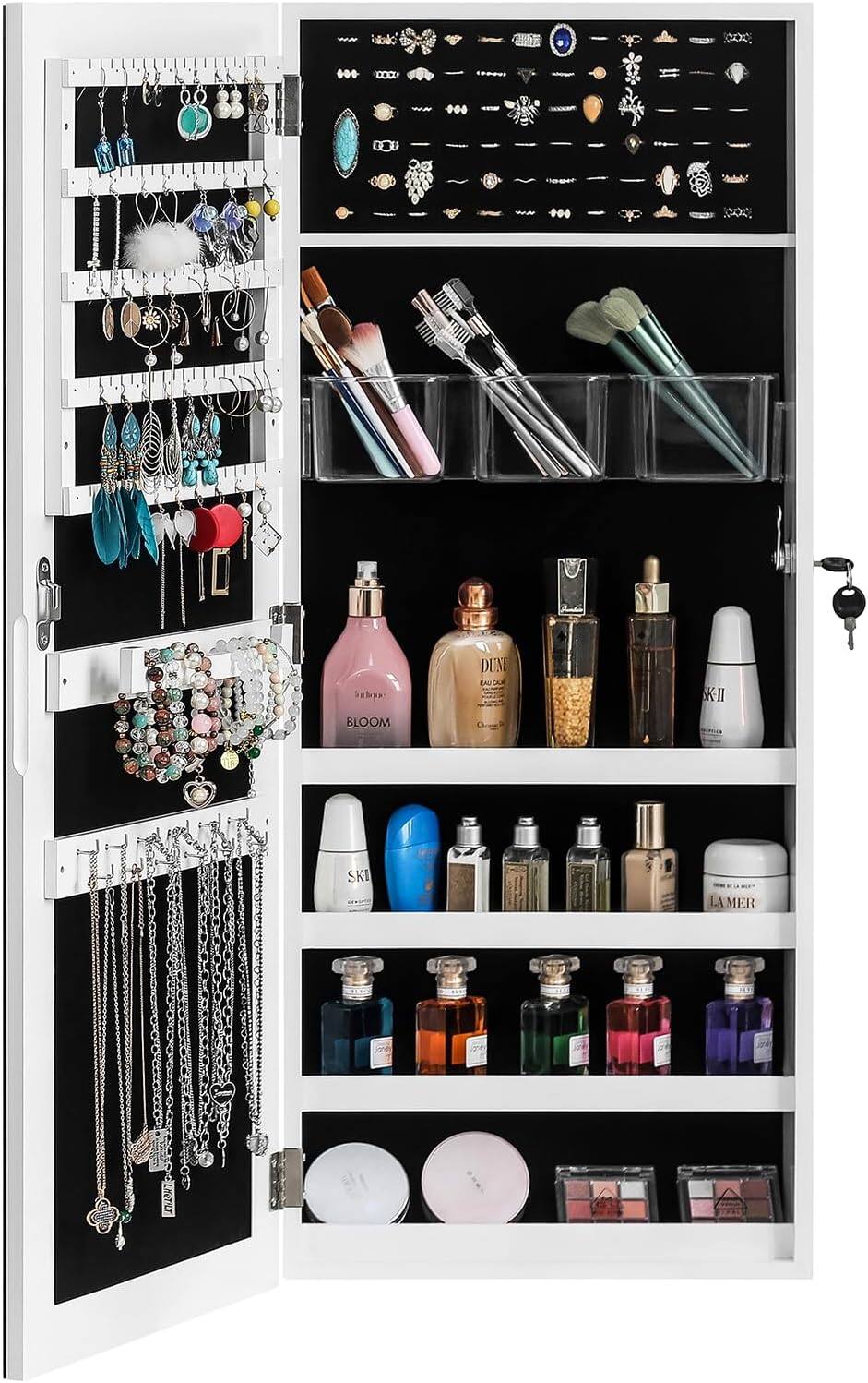 Alt View 2. Winado - Wall Door Mounted Full Mirrored Jewelry Holder Cosmetic Large Organizer Cabinet Armoire Lockable w/ Frameless Mirror - White.