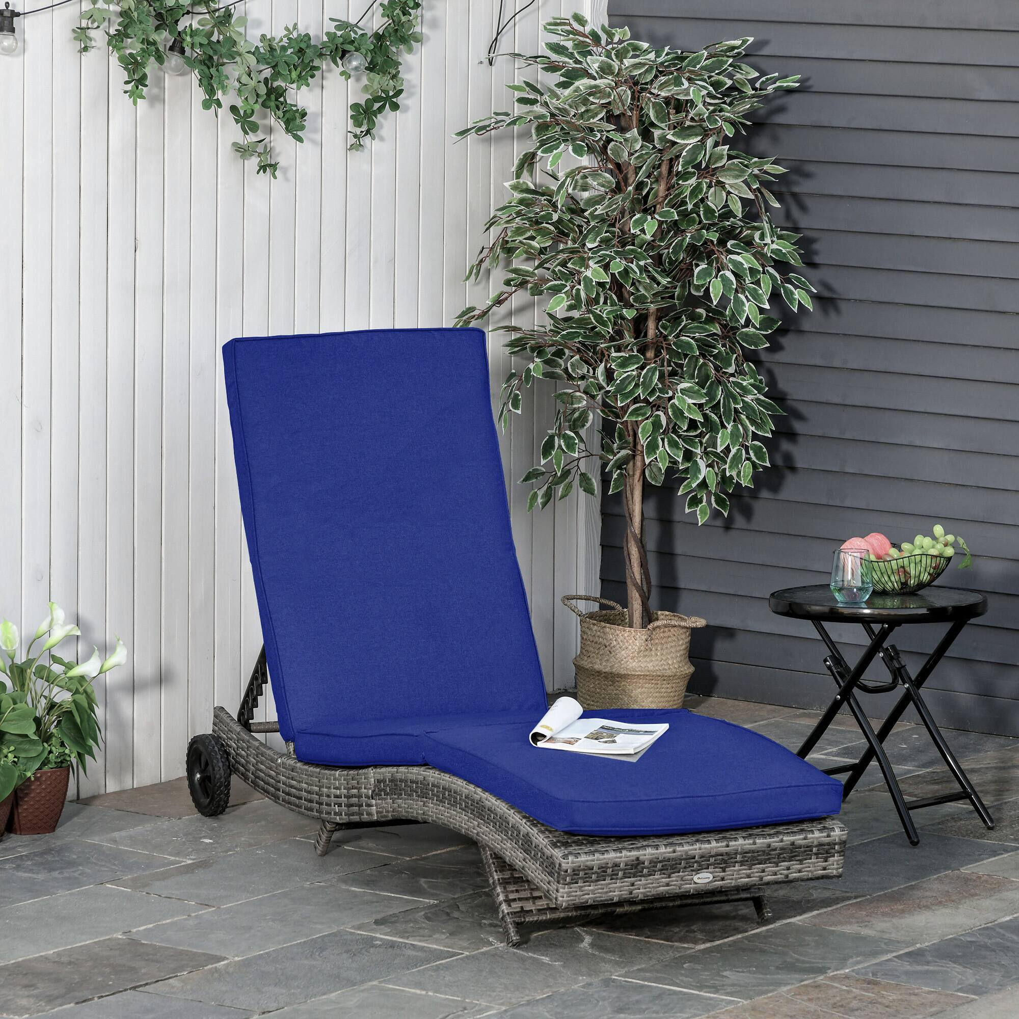 Alt View 1. Outsunny - Wicker Chaise Lounge Chair Outdoor PE Rattan Cushioned Patio Sun Lounger with 5-Level Adjustable Backrest & Wheels - Dark Blue.