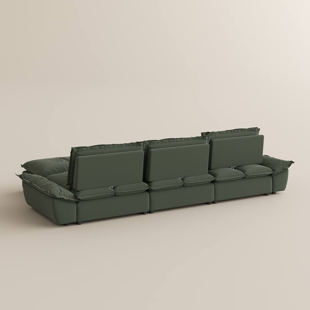 Alt View 9. POVISON - Modern Beige Sleeper Sofa with 3 Ottomans - Green Suede Fabric.