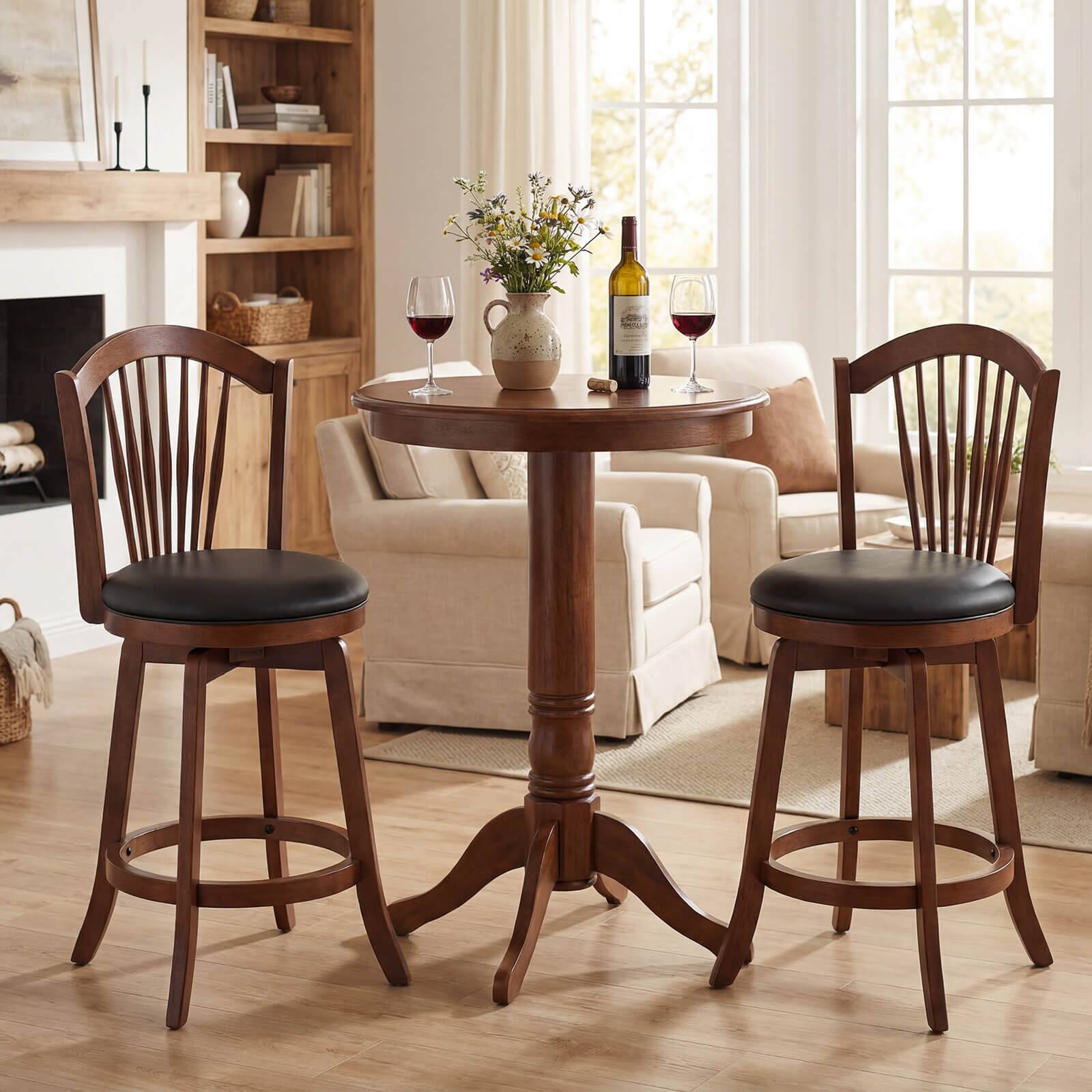 Alt View 3. Costway - Costway Swivel Bar Stools Set of 2, 25" Counter Height Barstools with Backrests, Wood Frame - Expresso,Black.