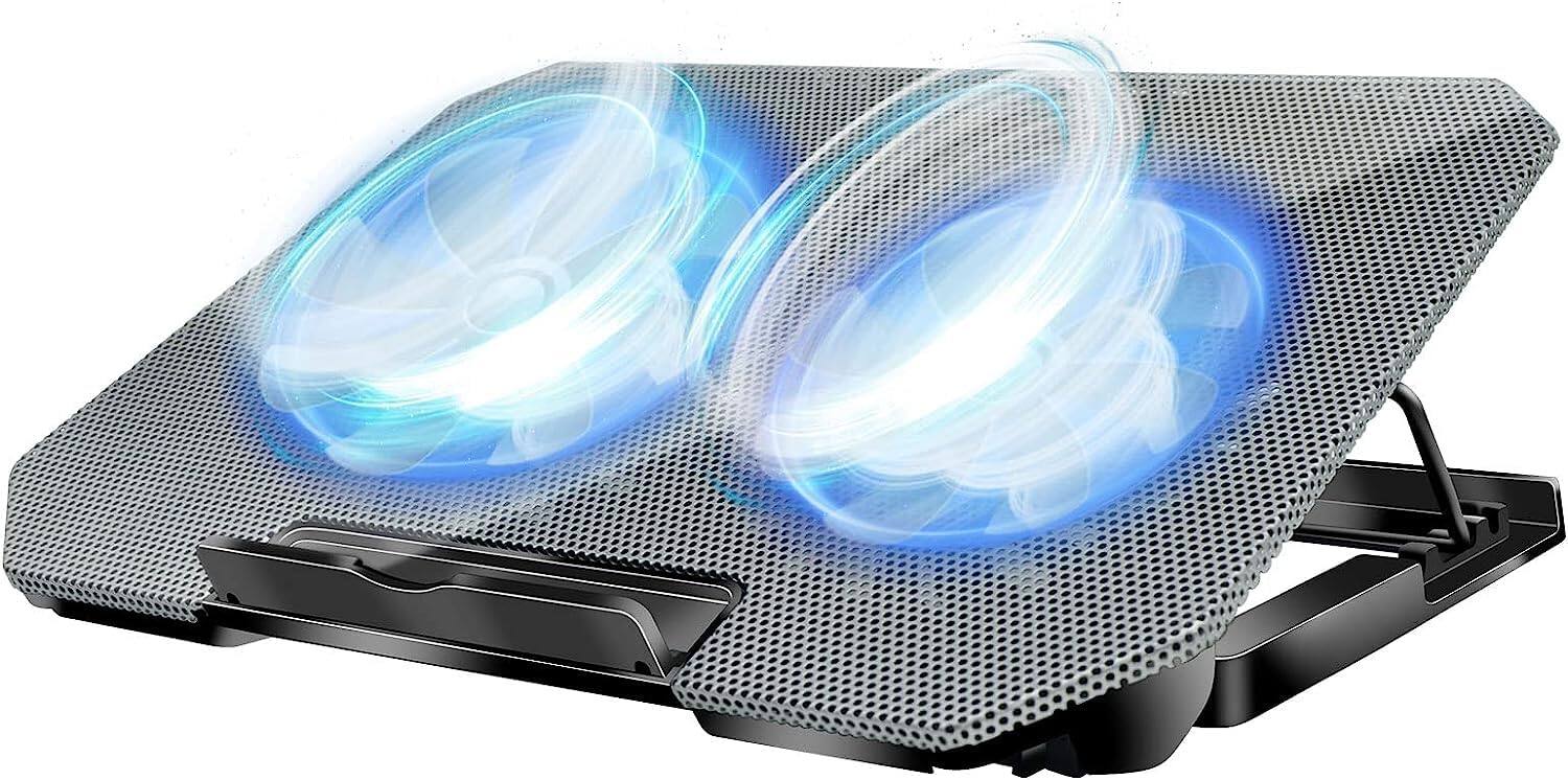 Front. HongFei - HongFei Laptop Cooling Pad with 2 Quiet Fans, LED Lights, 2 USB Ports, 5 Height Adjustments, for 9"-17" Laptops, Silver - Silver.
