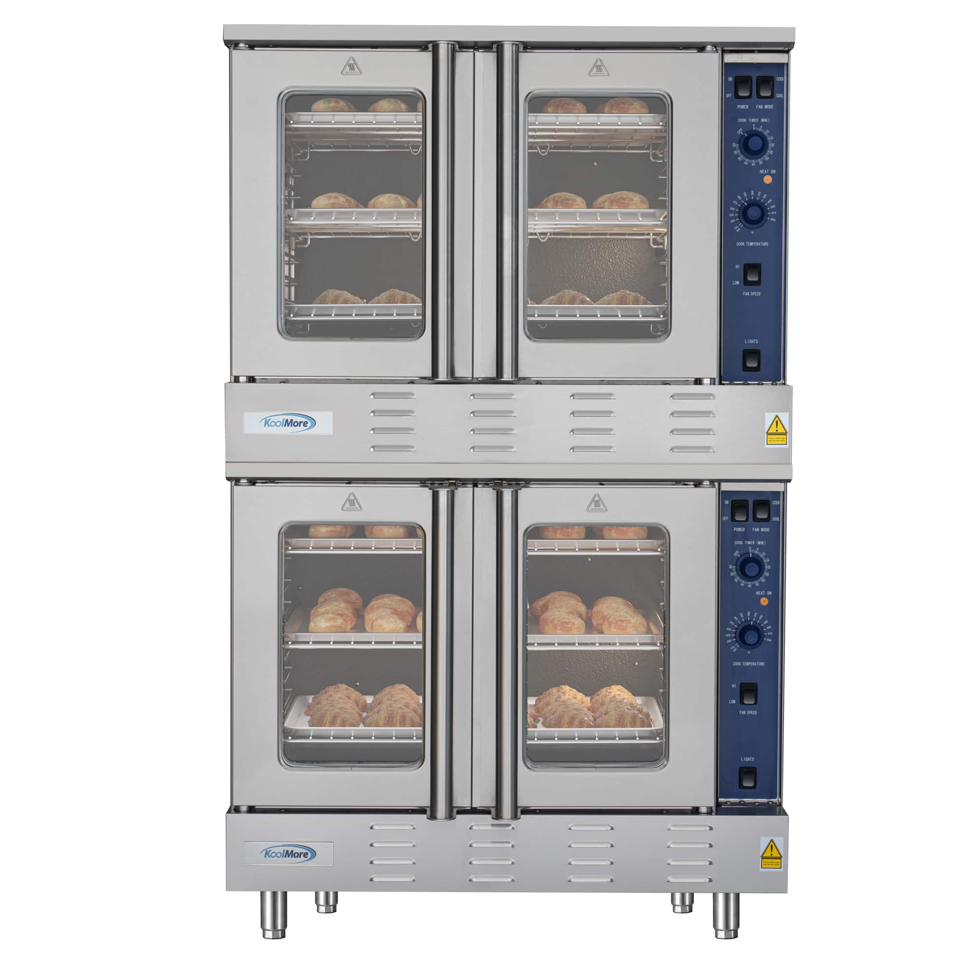Koolmore - 38 in. Full Size Double Commercial Natural Gas Convection Oven 108,000 BTU Total with Stacking Kit (KM-DCCO54-NG) - Silver