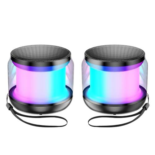 Pacoar Cade - Light Mini Portable Speakers Wireless Tws Pairing Small Speaker,with Lights And Lanyard Gifts For Women/girls Christmas - Black*2