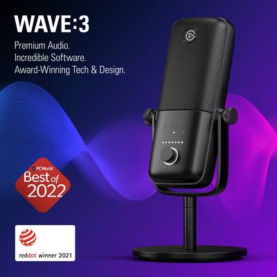 Elgato Wave:3 Wired Cardioid Condenser USB Microphone Black Elgato Wave:3 Wired Cardioid Condenser USB Microphone Black