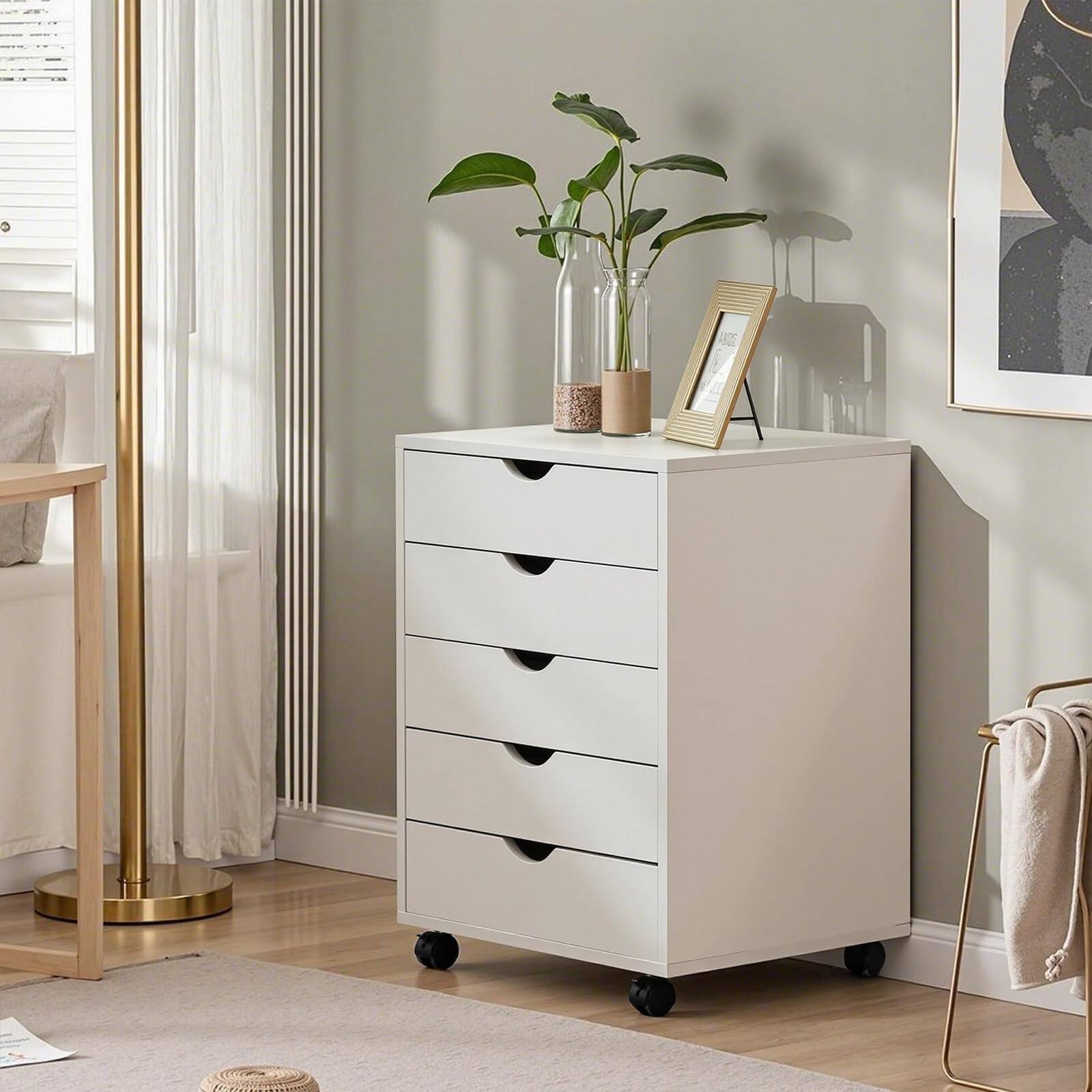 Alt View 5. Hirose Alice - 5 Drawer Mobile File Cabinet Under Desk Storage Organization With Wheels Vertical Filing Chest Rolling Small Printer - Black-7-Drawer.