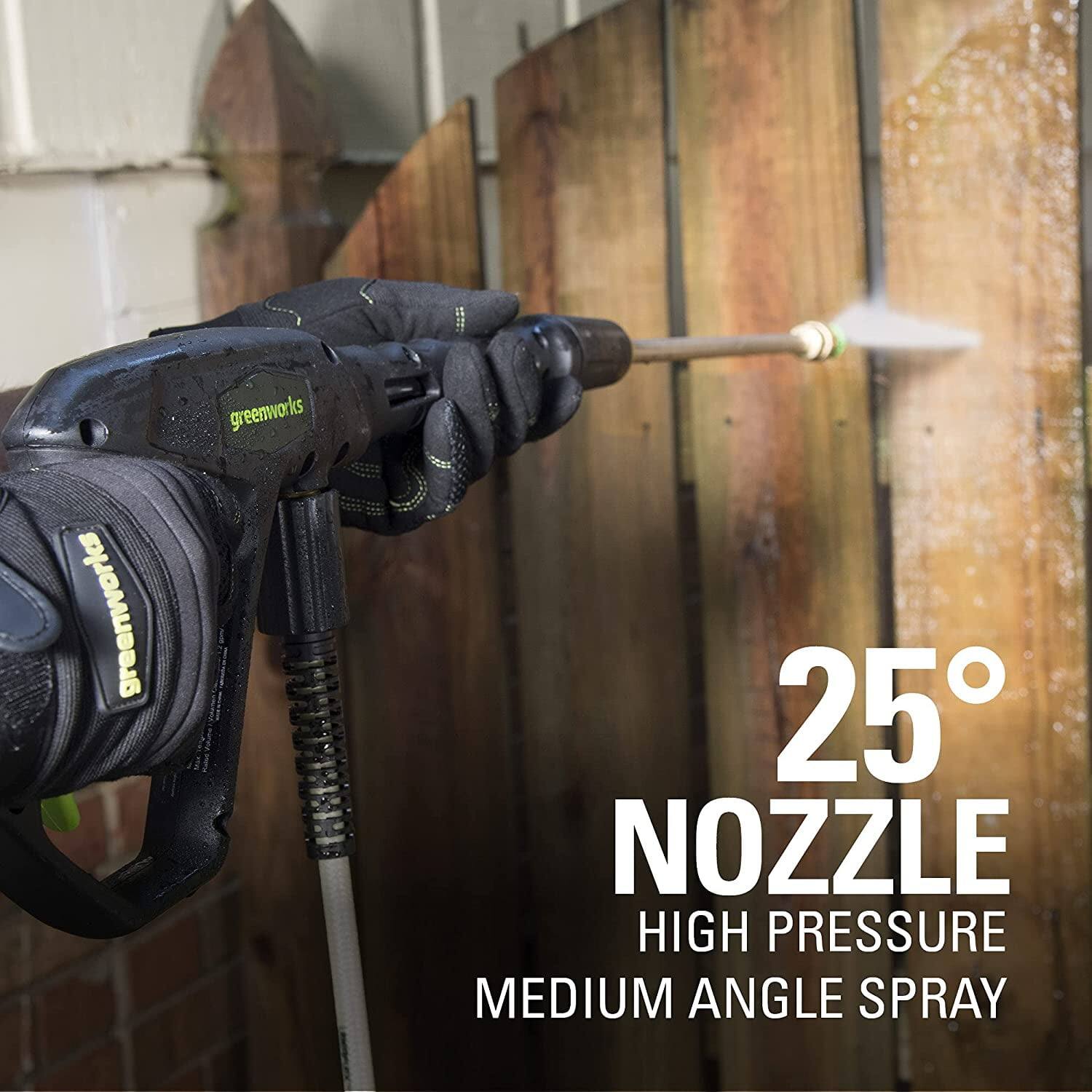 greenworks  
25° NOZZLE  
HIGH PRESSURE  
MEDIUM ANGLE SPRAY