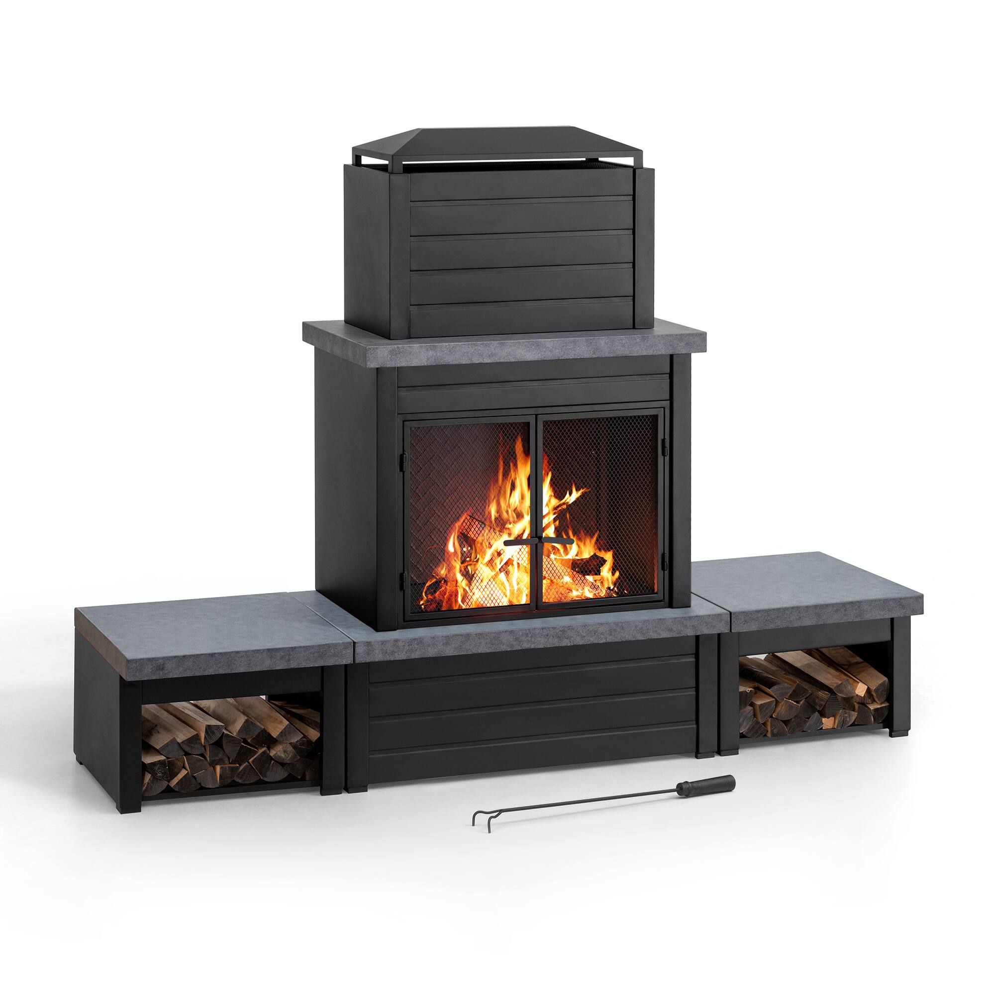 Alt View 6. SUNJOY - Sunjoy Winters Woodburning Fireplace with Log Holder (Set of 3) - Black/Grey - Matte Black.
