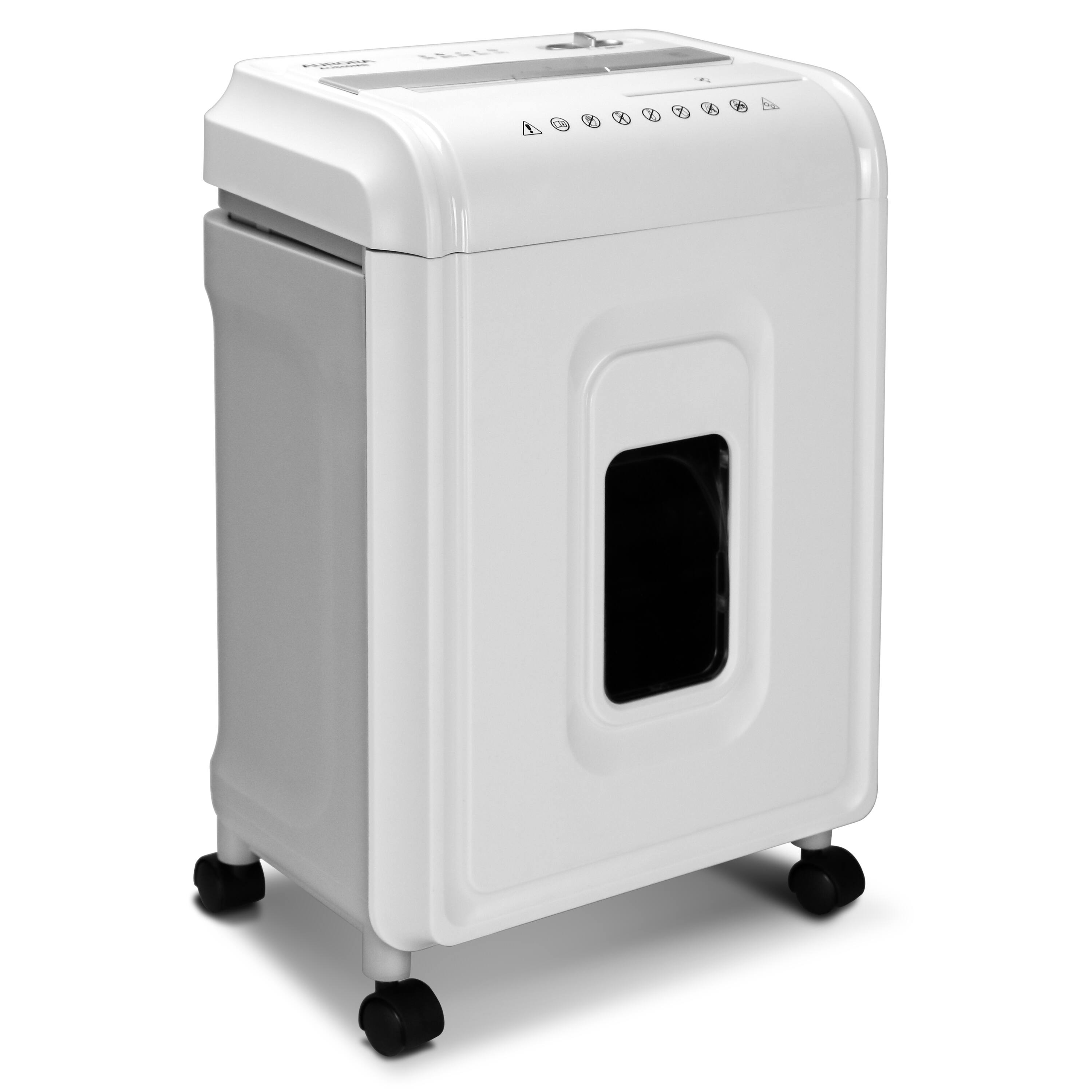 Left. Aurora - Aurora AU860MB High-Security 8-Sheet Micro-Cut Paper, CD/DVD and Credit Card Shredder, White/Gray - White.